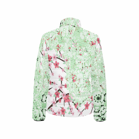 Victorian Lace print womens padded quilted jacket, design 10