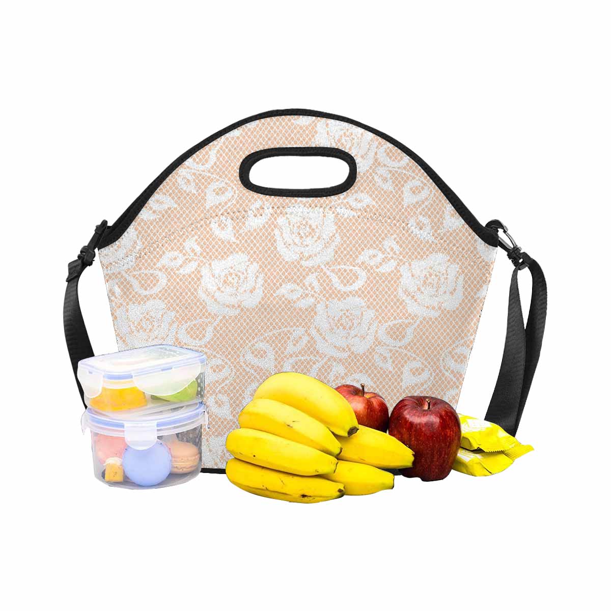 Victorian lace print insulated lunch bag, design 16