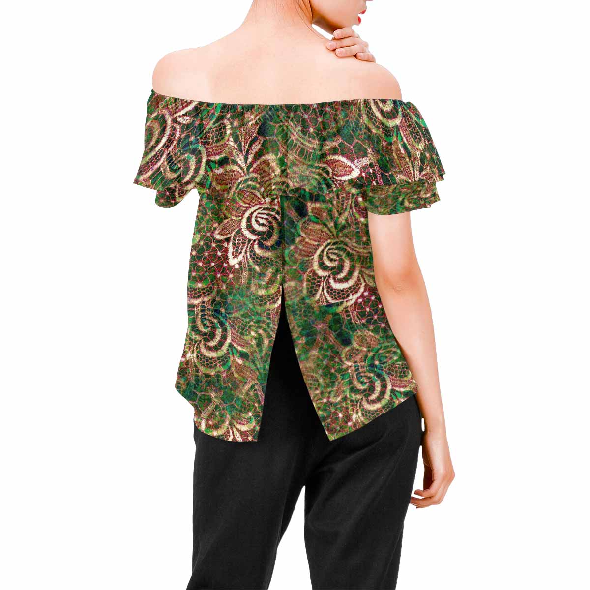 Victorian Lace print Chiffon Blouse, design 34