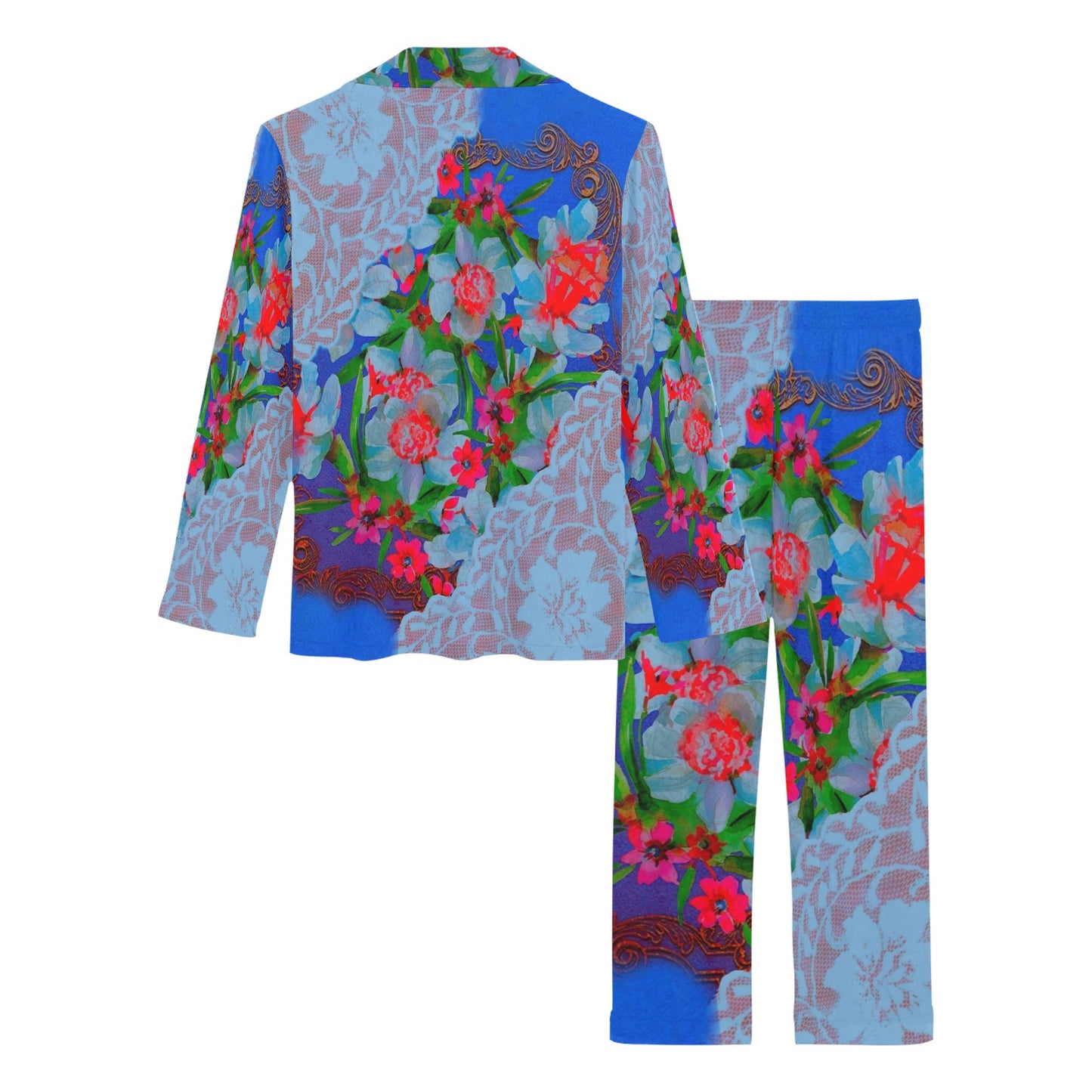 Victorian printed lace pajama set, design 46 Women's Long Pajama Set (Sets 02)