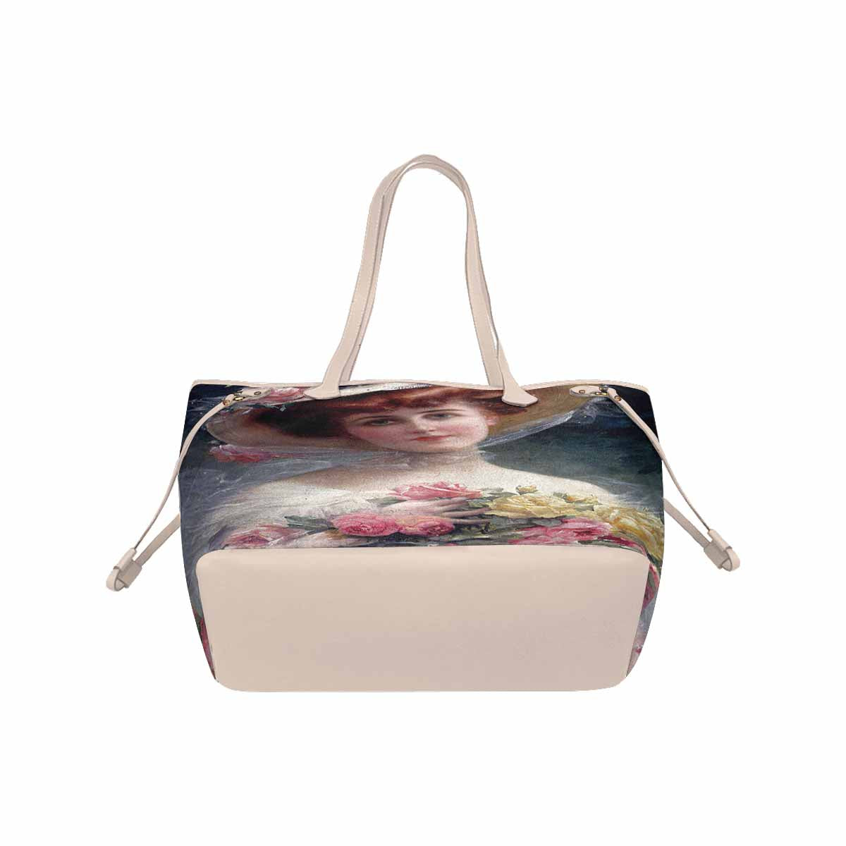 Victorian Lady Design Handbag, Model 1695361, Beauty With Flowers, BEIGE/TAN TRIM