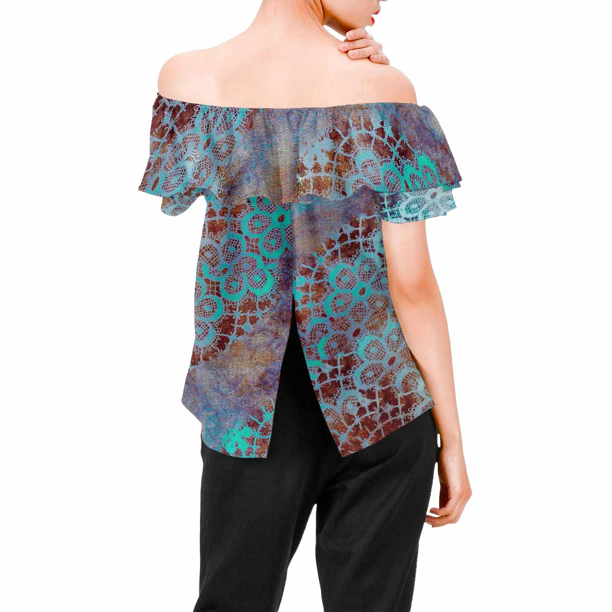 Victorian Lace print Chiffon Blouse, design 37