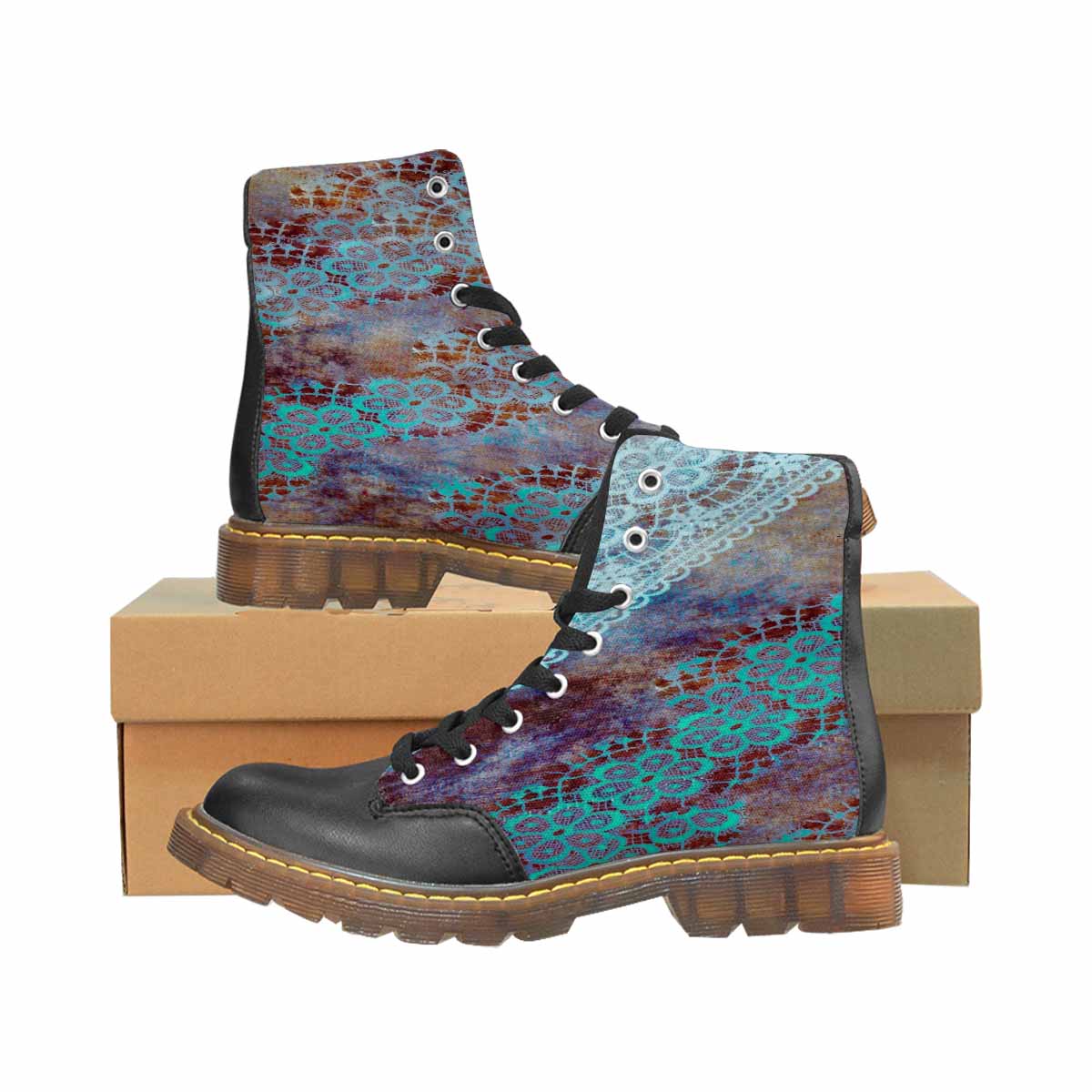 Victorian lace print, cute but tough, Winter walk about boots, design 37