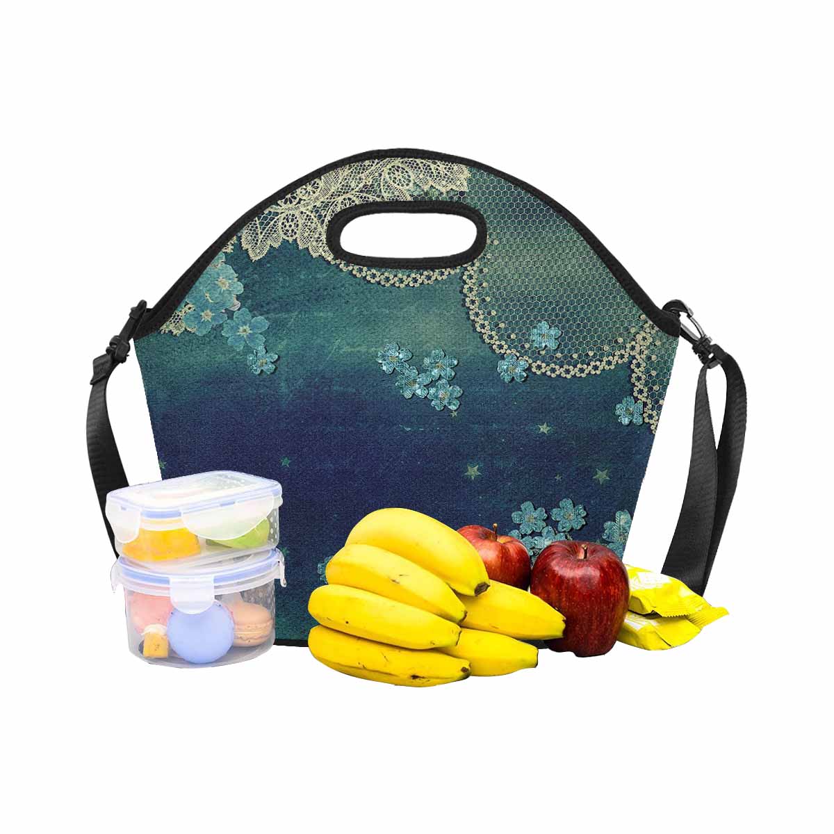 Victorian lace print insulated lunch bag, design 04