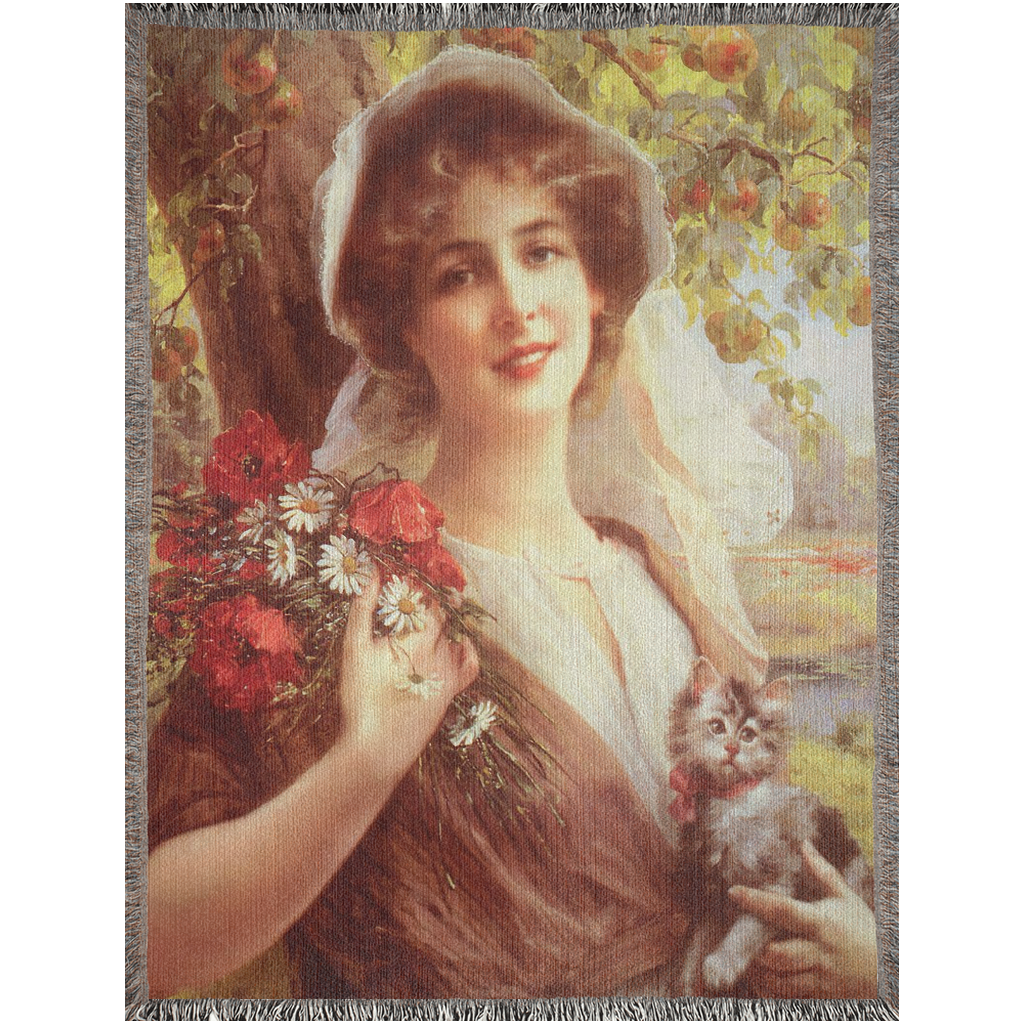 100% cotton Victorian Lady design design woven blanket, 50 x 60 or 60 x 80in, COUNTRY SUMMER