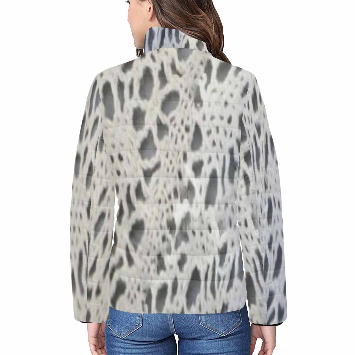 Victorian Lace print womens padded quilted jacket, design 12