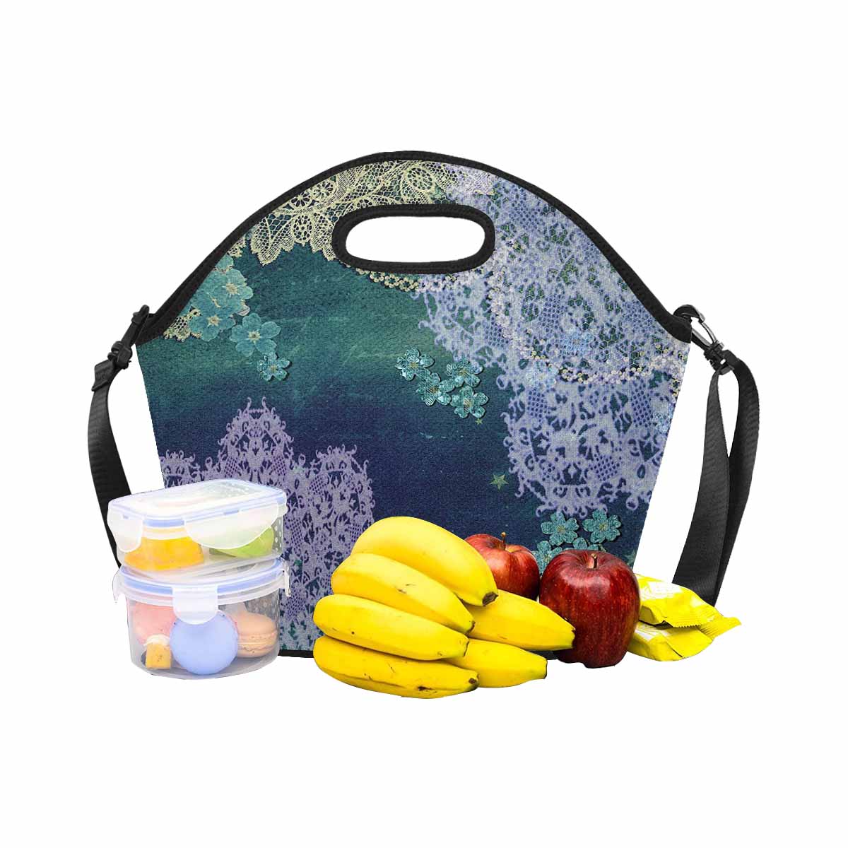 Victorian lace print insulated lunch bag, design 05