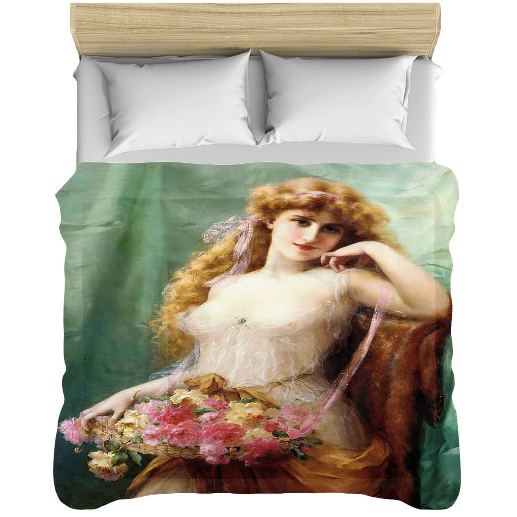 Victorian lady design comforter, twin, twin XL, queen or king, Basket of Rose
