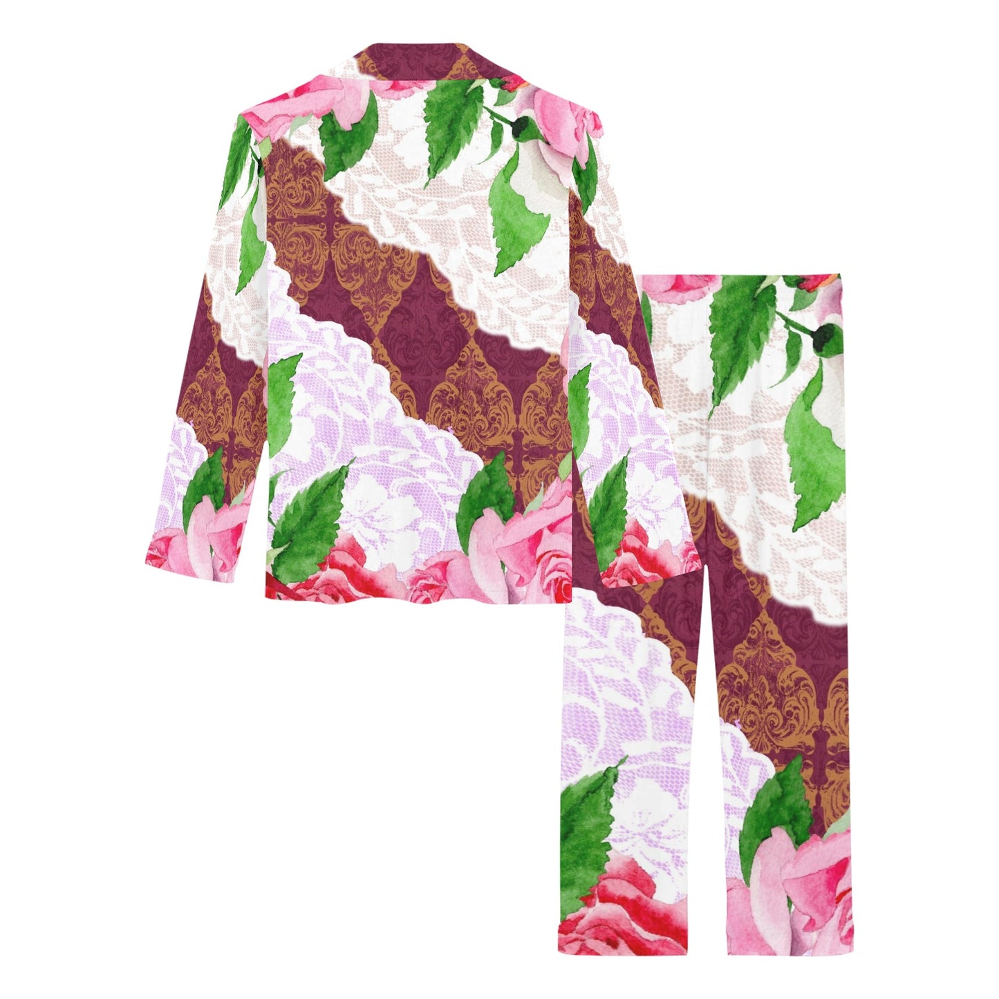 Victorian printed lace pajama set, design 19 Women's Long Pajama Set (Sets 02)