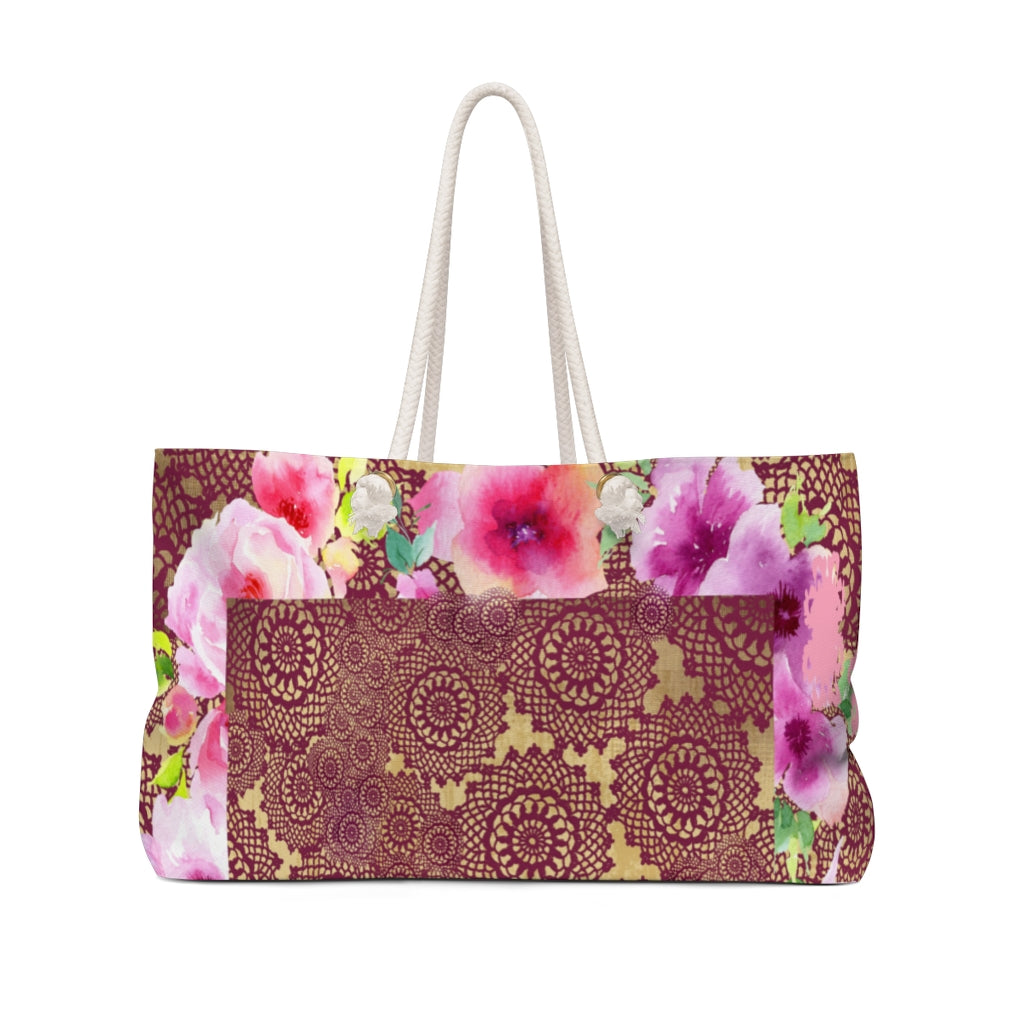 Victorian lace print weekender bag, large, design 13