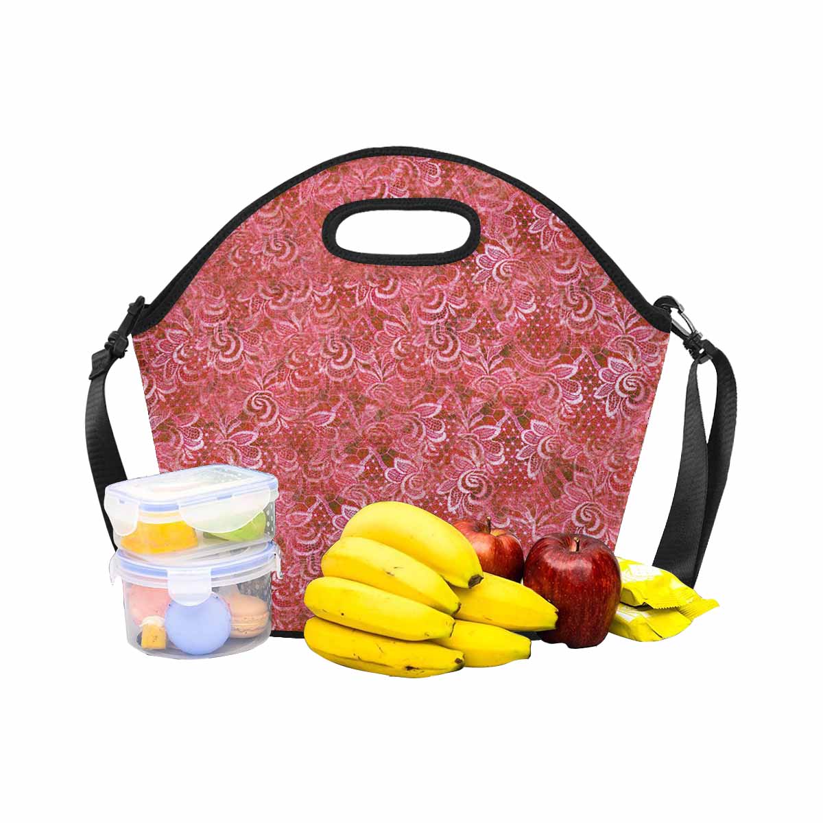 Victorian lace print insulated lunch bag, design 33