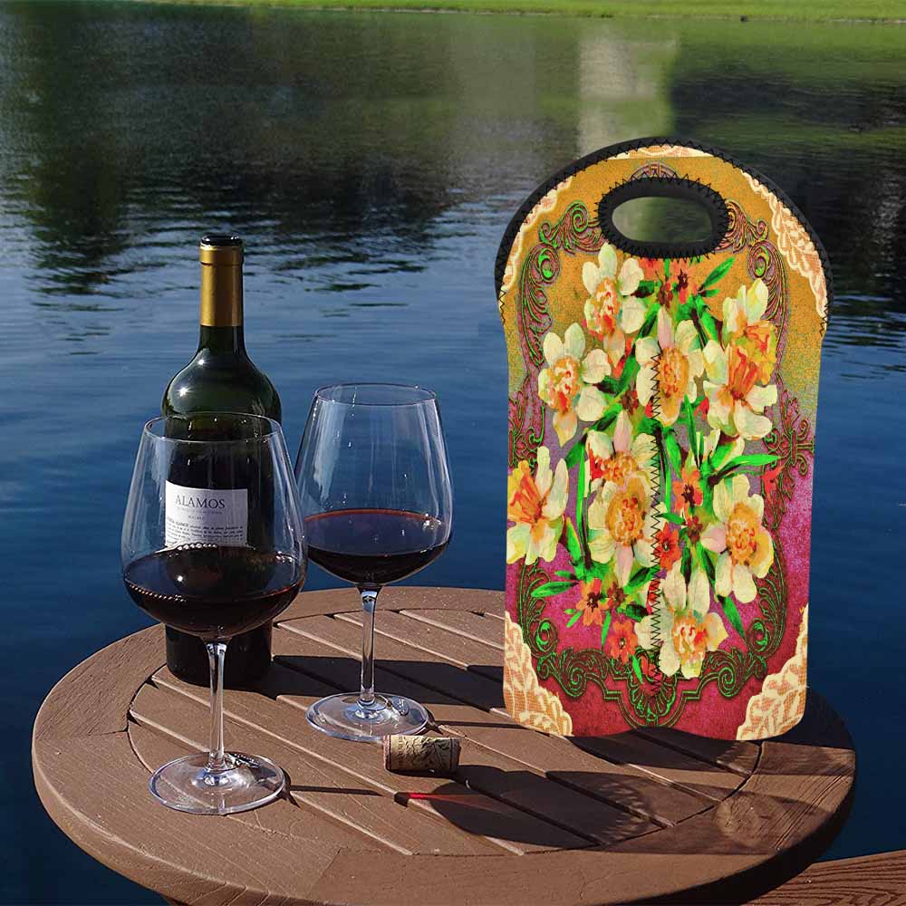 2 Bottle Victorian lace print wine bag, Design 48