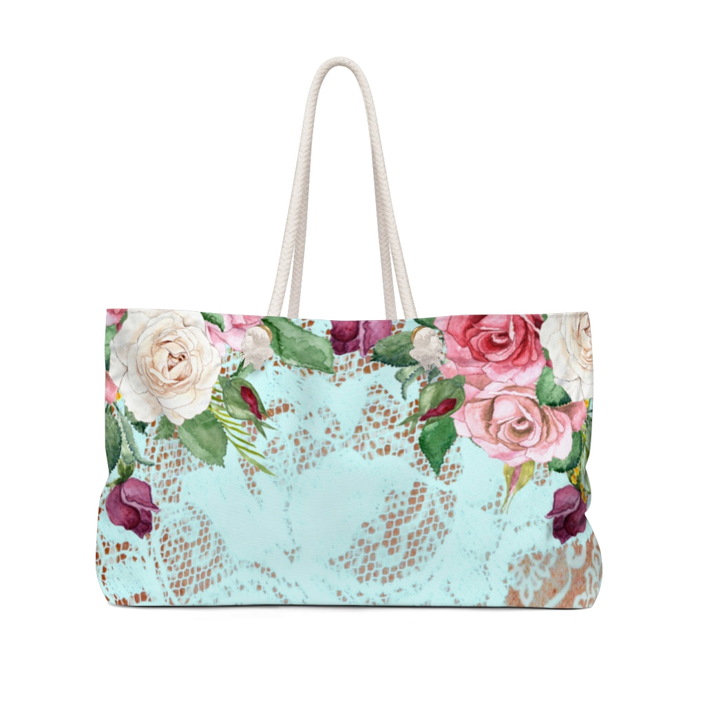 Victorian lace print weekender bag, large, design 24