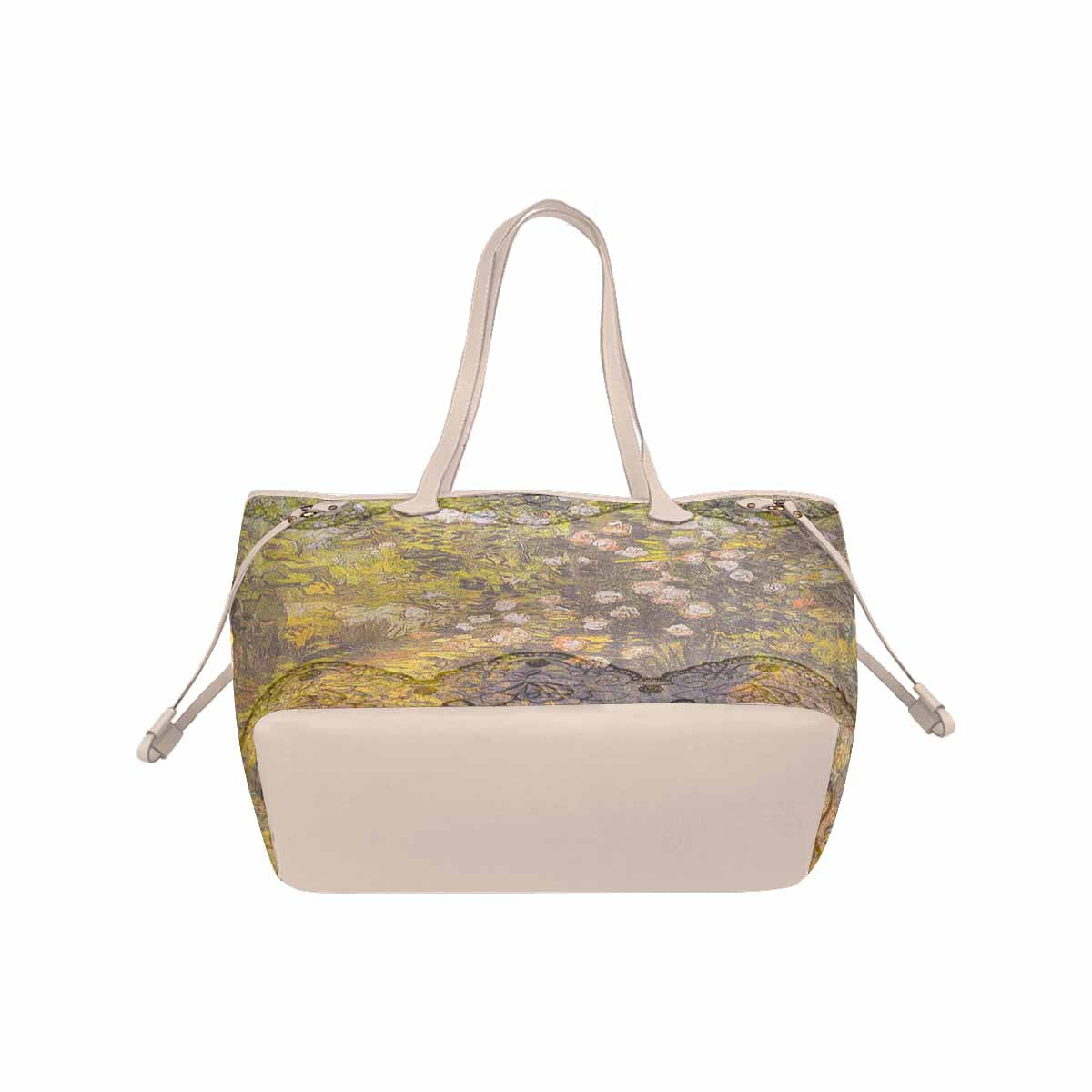 Vintage Floral Handbag, Classic Handbag, Mod 1695361 Design 05x, BEIGE/TAN TRIM