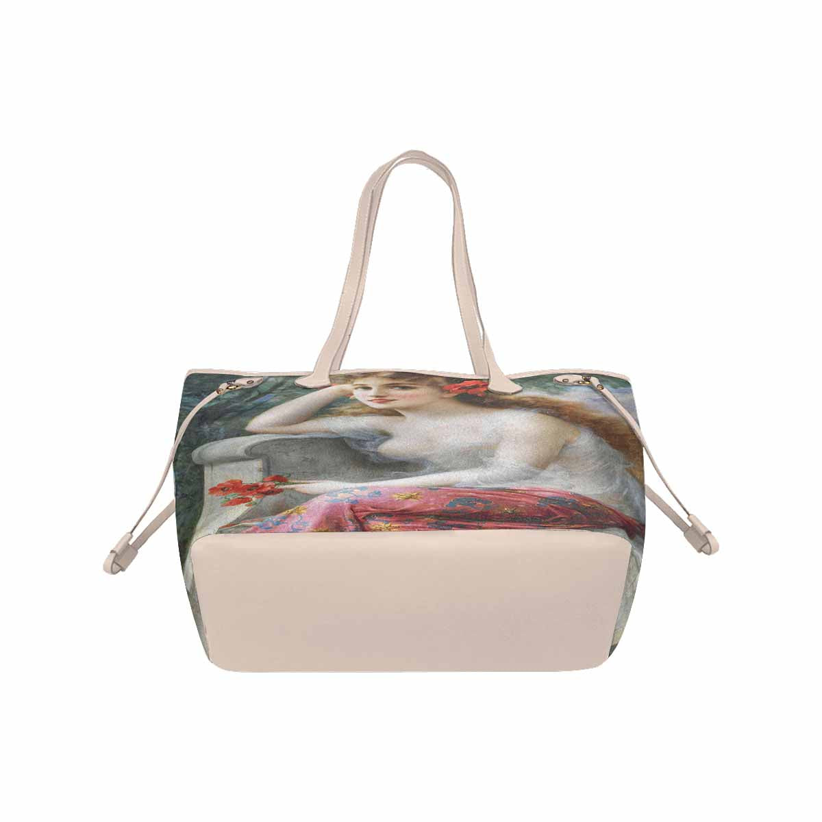 Victorian Lady Design Handbag, Model 1695361, Young Beauty With Poppies, BEIGE/TAN TRIM