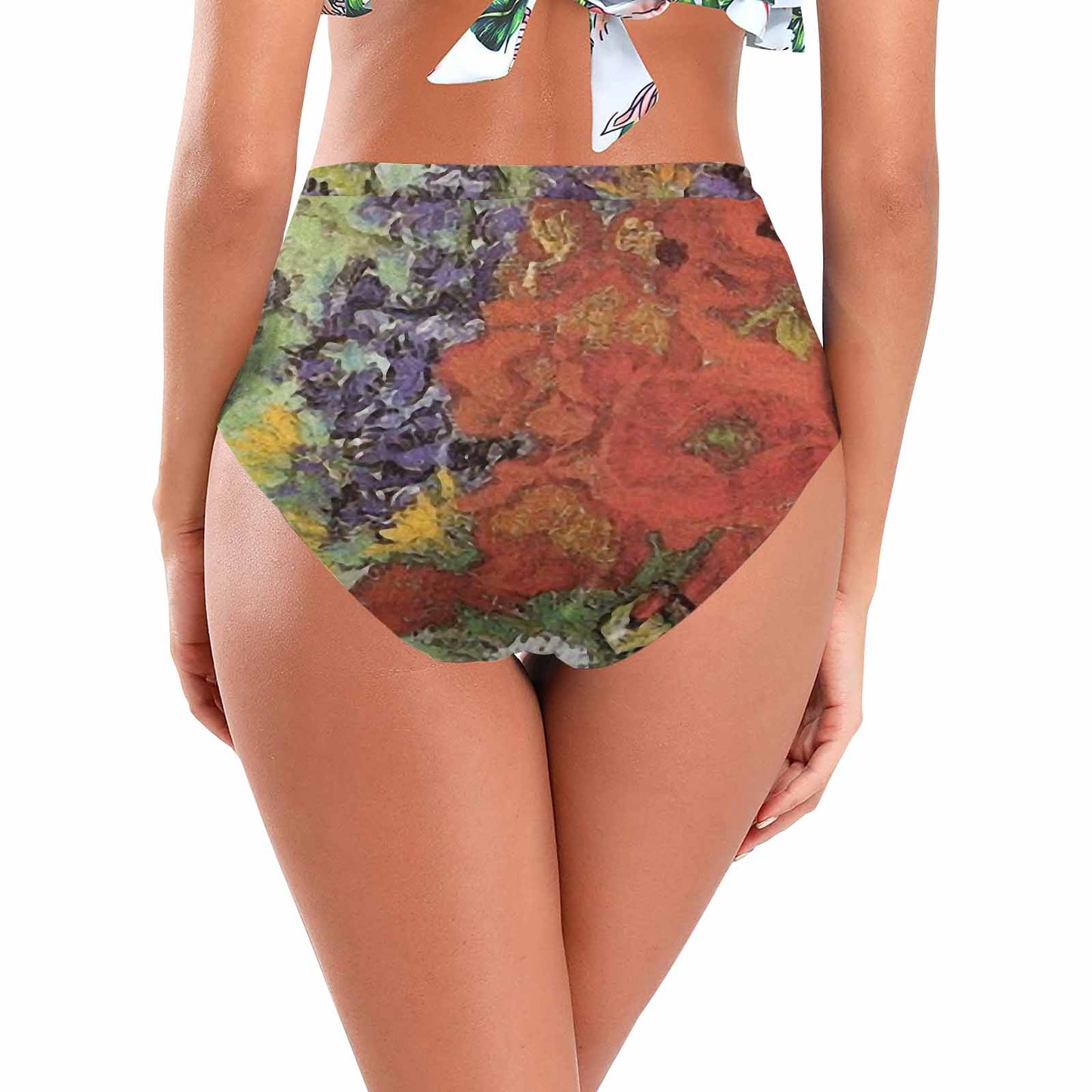 Vintage floral High waist bikini bottom, Design 47