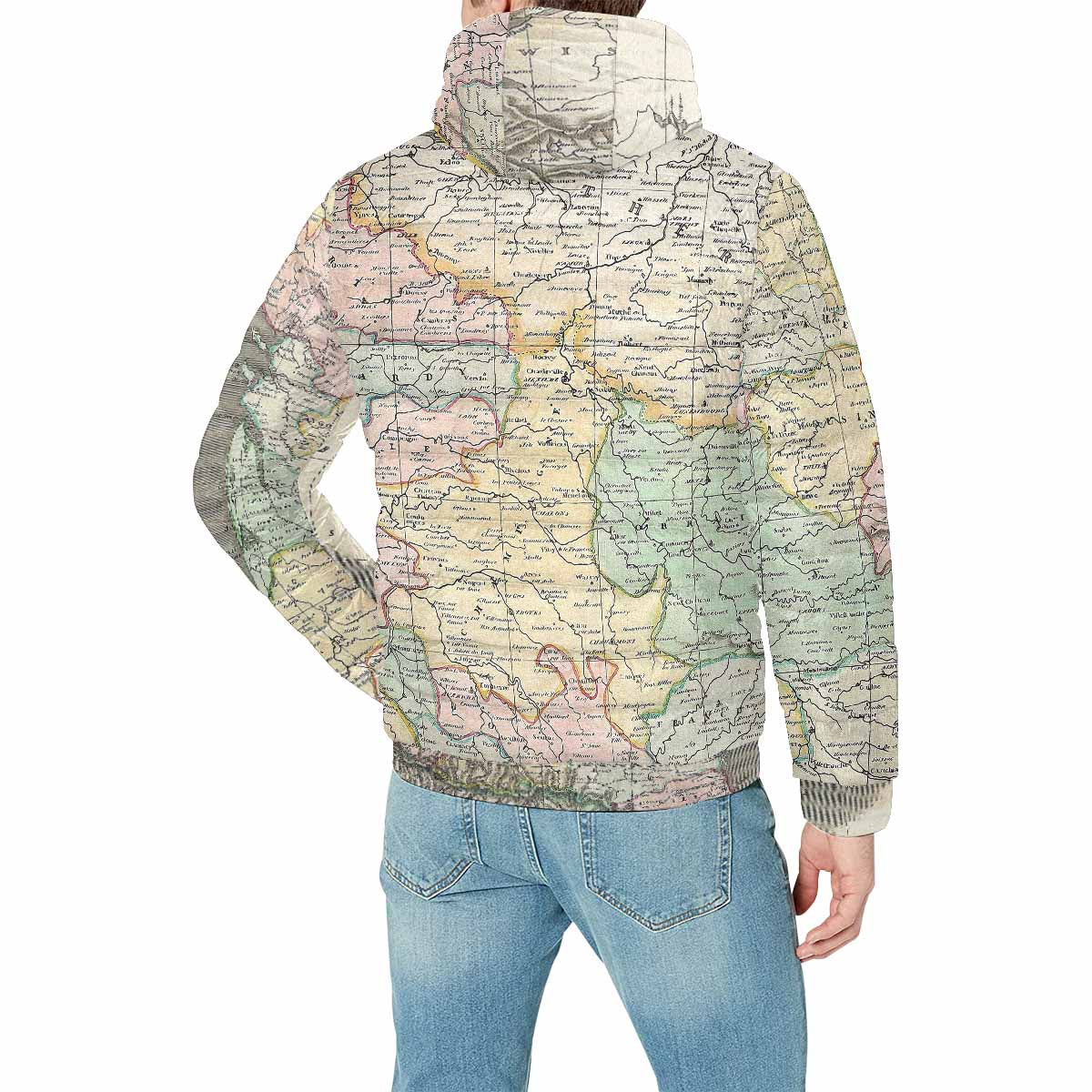 Antique Map design, mens lightweight, warm, quilted hooded bomber jacket, design, 39