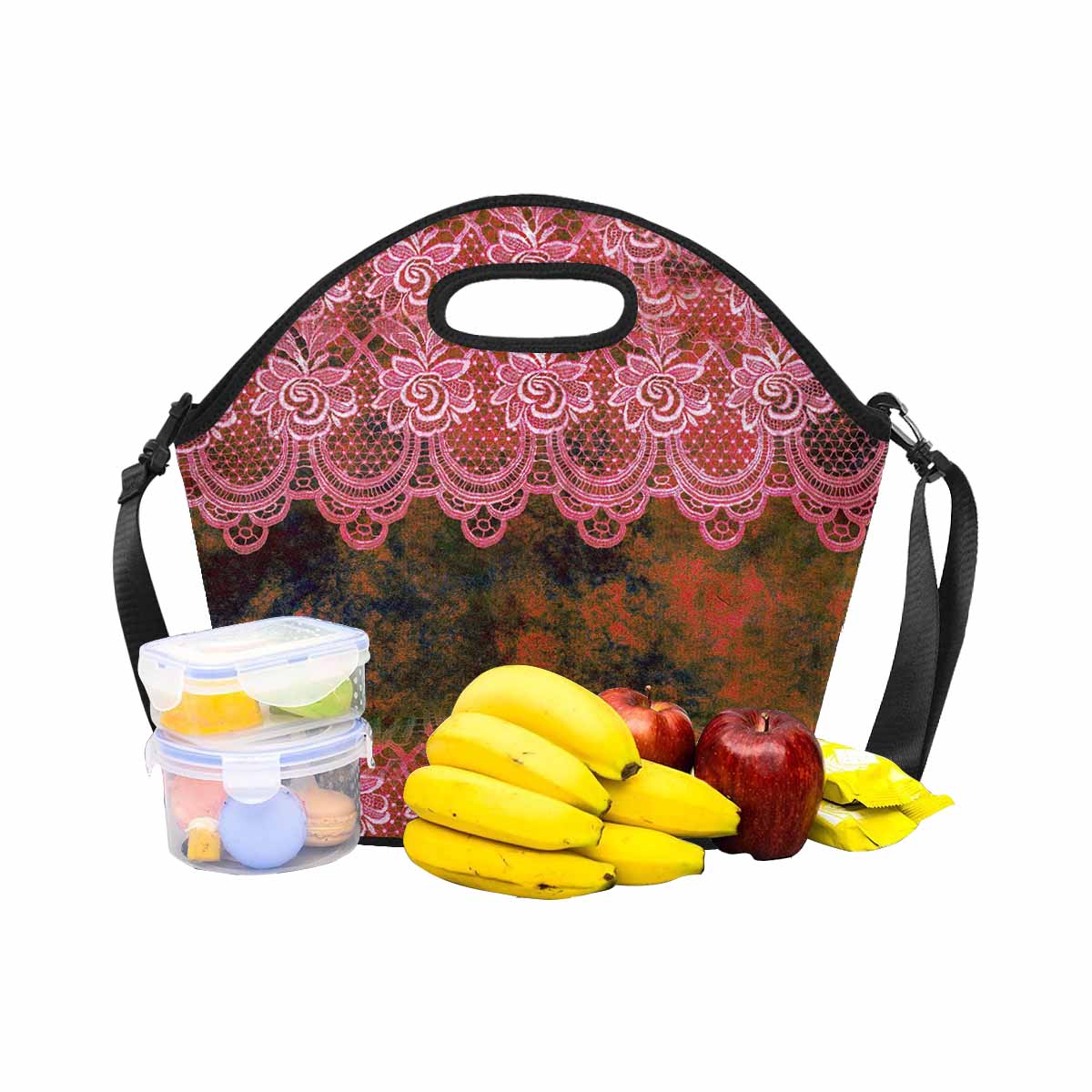 Victorian lace print insulated lunch bag, design 32