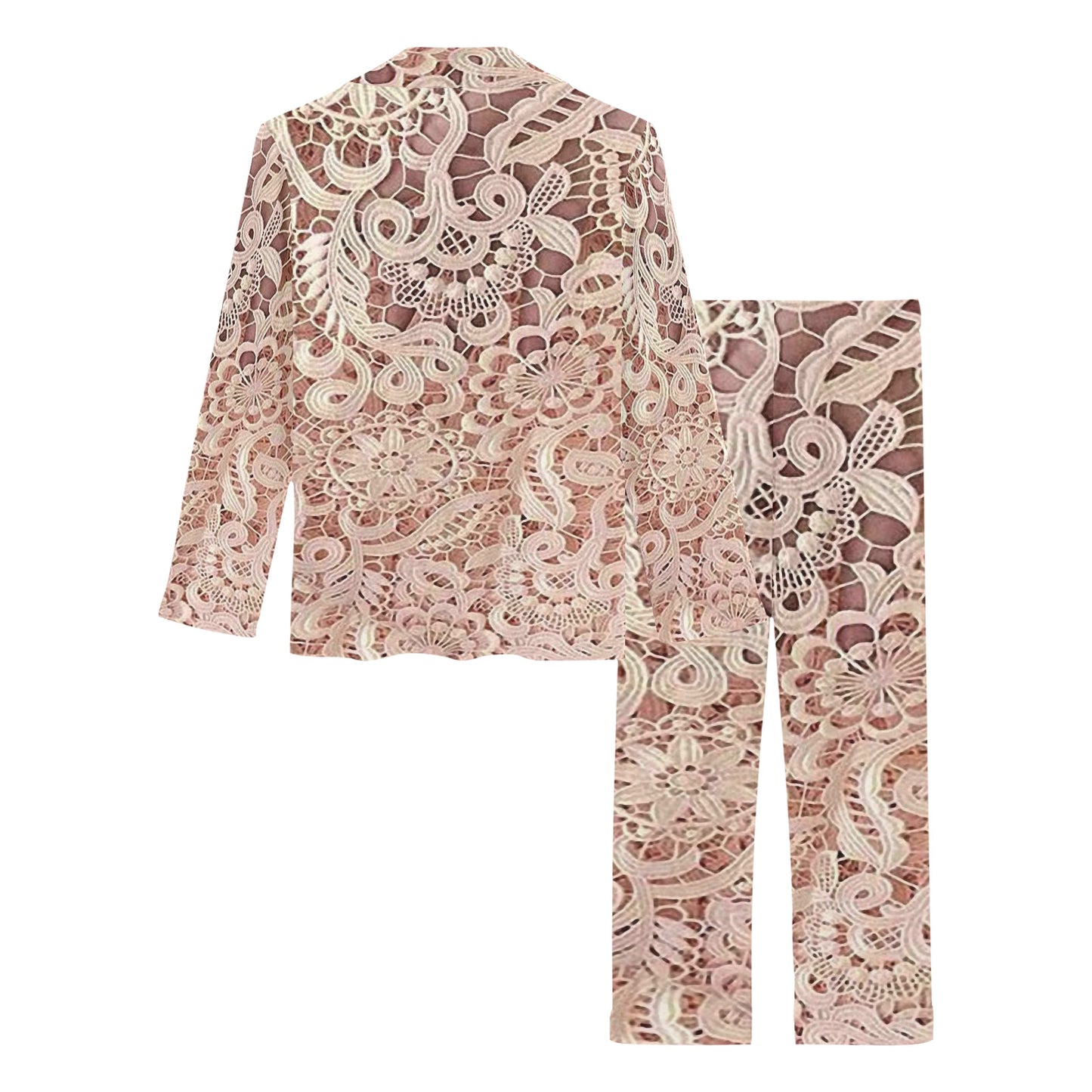 Victorian printed lace pajama set, design 11 Women's Long Pajama Set (Sets 02)