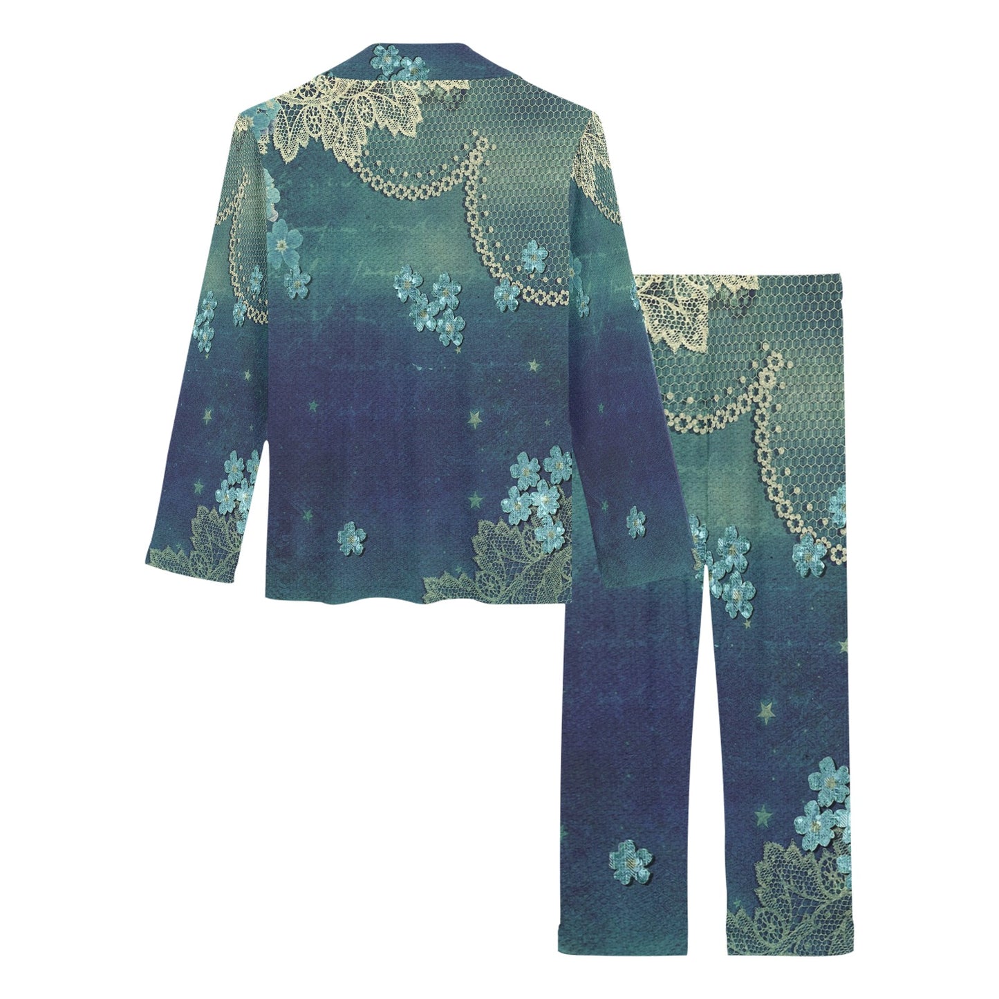 Victorian printed lace pajama set, design 04 Women's Long Pajama Set (Sets 02)