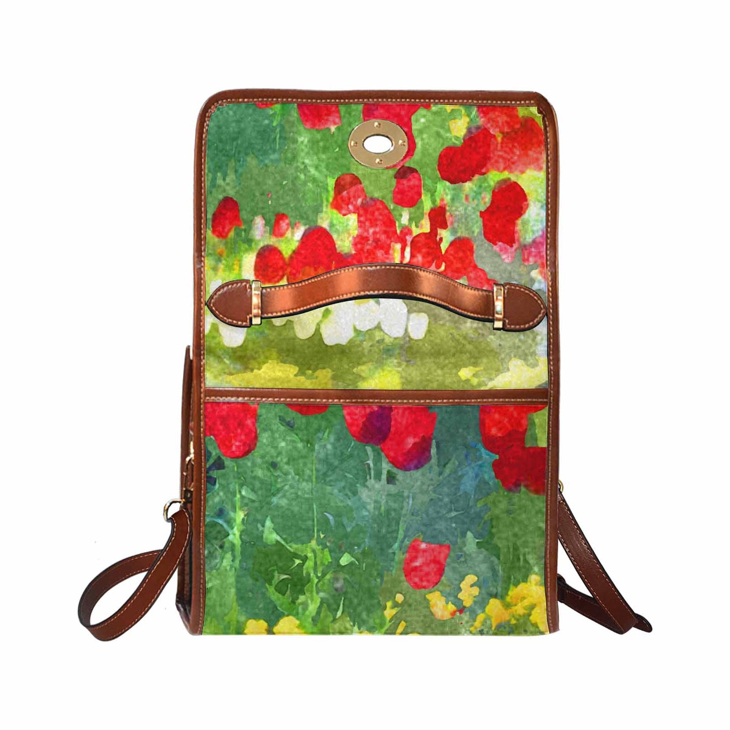 Water Color Florals, All Over Print Waterproof Canvas Bag, Mod 1695341 Design 103, BROWN STRAP