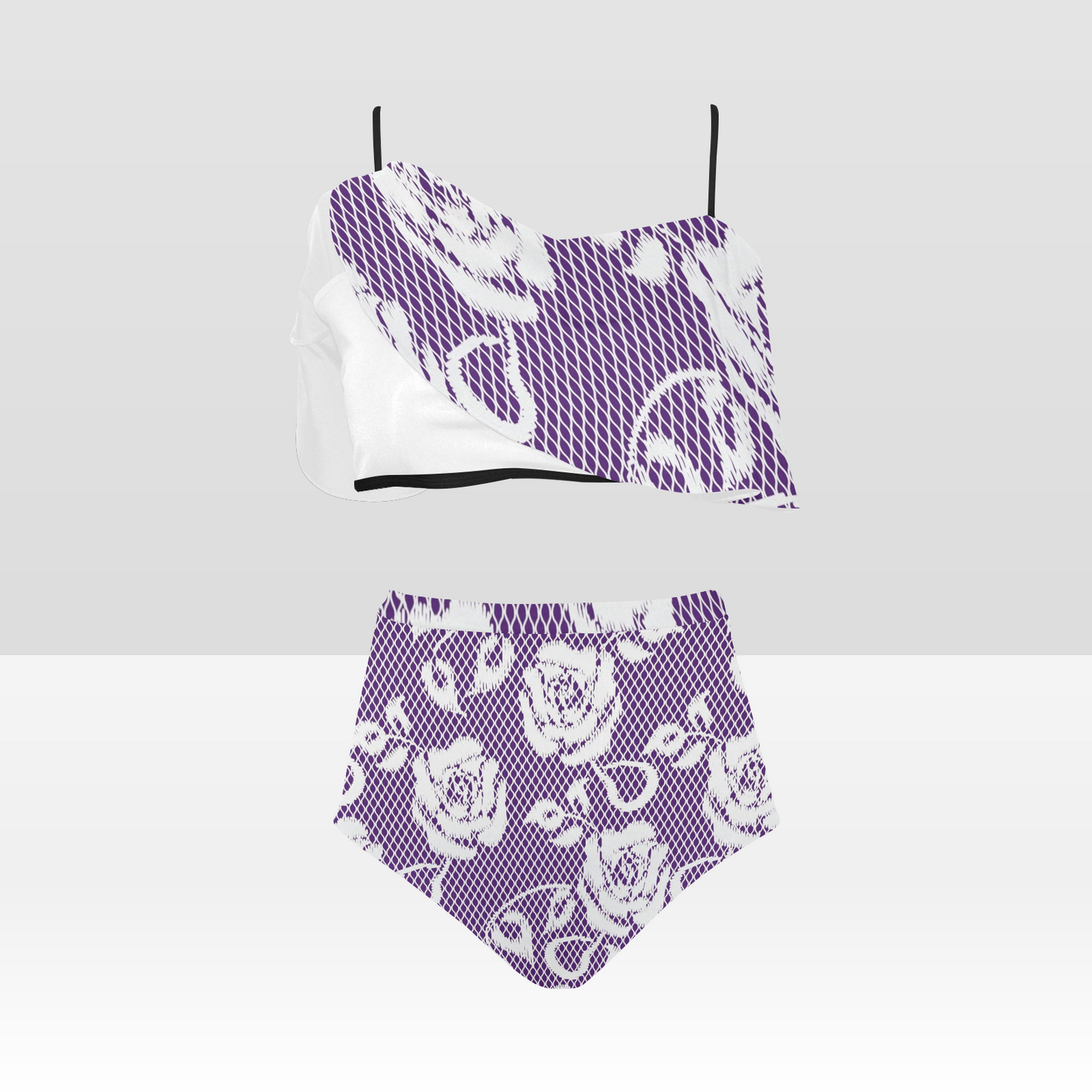 Flounce & Ruffle Bikini swimwear, Printed Victorian lace, Design 18 High Waisted Ruffle Bikini Set-A/B (Model SO3)