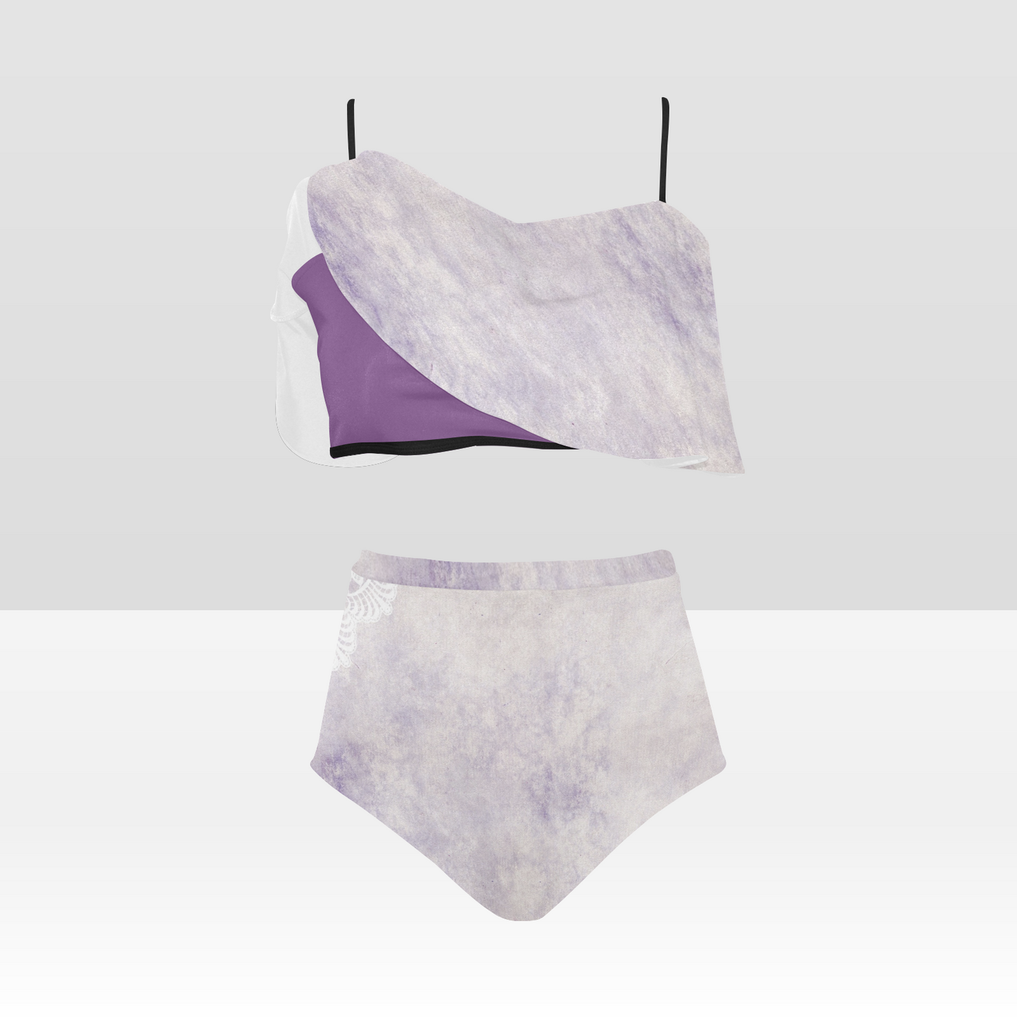 Flounce & Ruffle Bikini swimwear, Printed Victorian lace, Design 40 High Waisted Ruffle Bikini Set-A/B (Model SO3)