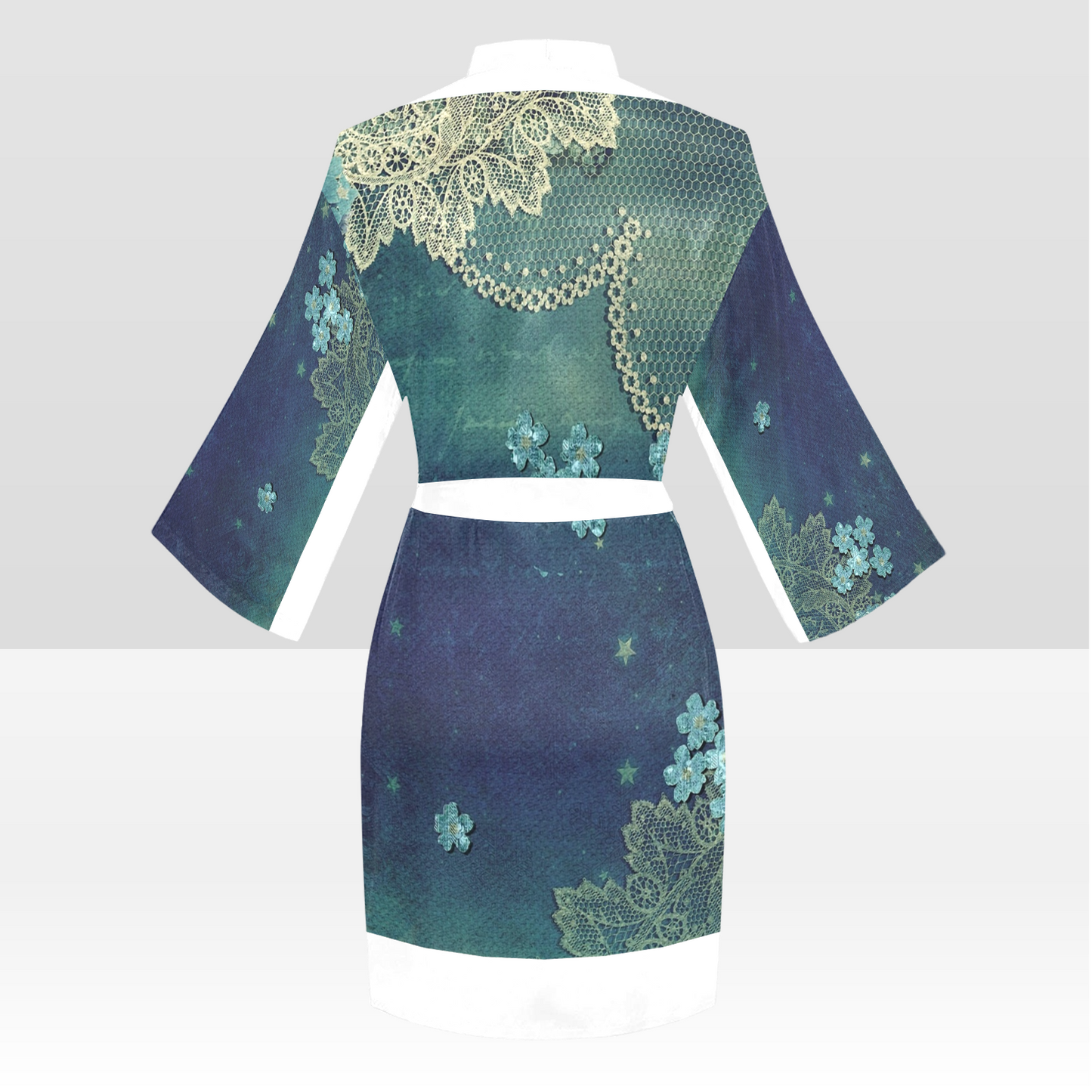 Victorian Lace Kimono Robe, Black or White Trim, Sizes XS to 2XL, Design 04