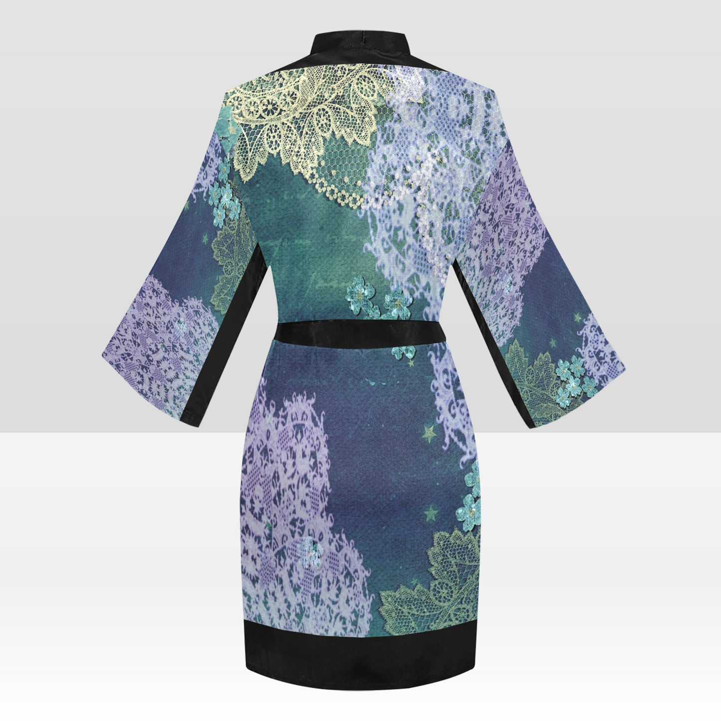 Victorian Lace Kimono Robe, Black or White Trim, Sizes XS to 2XL, Design 05