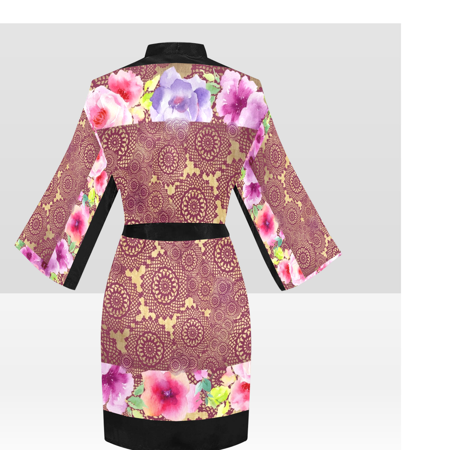 Victorian Lace Kimono Robe, Black or White Trim, Sizes XS to 2XL, Design 13