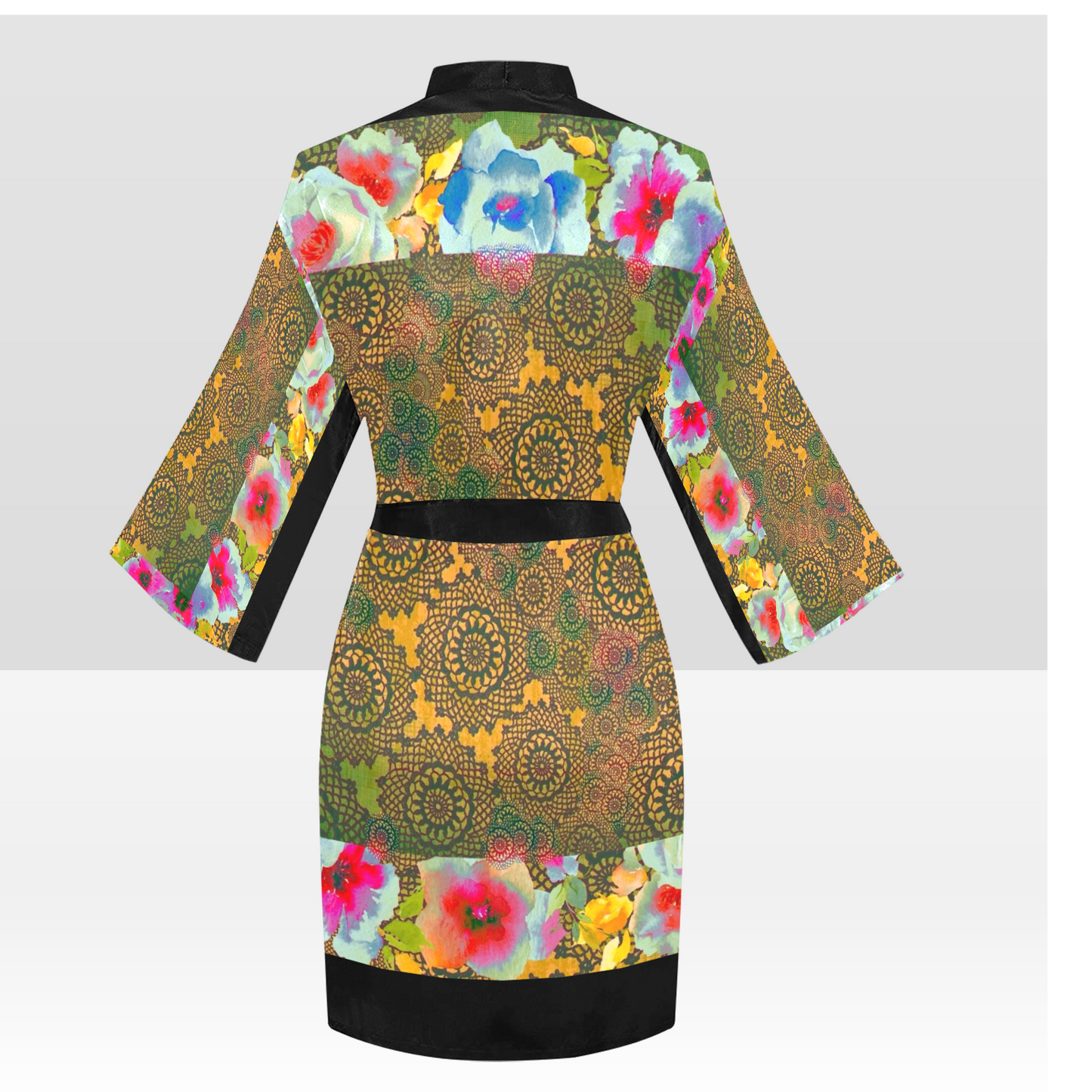 Victorian Lace Kimono Robe, Black or White Trim, Sizes XS to 2XL, Design 15