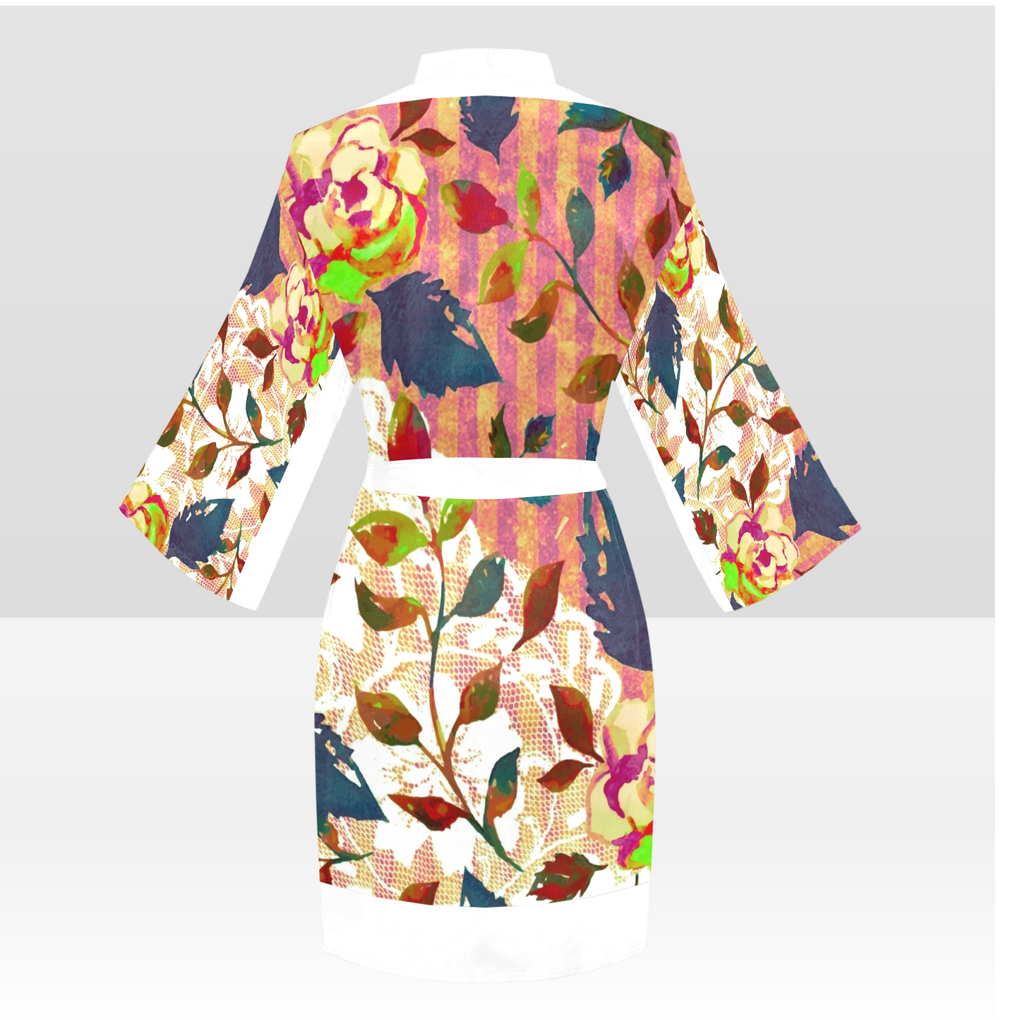 Victorian Lace Kimono Robe, Black or White Trim, Sizes XS to 2XL, Design 22