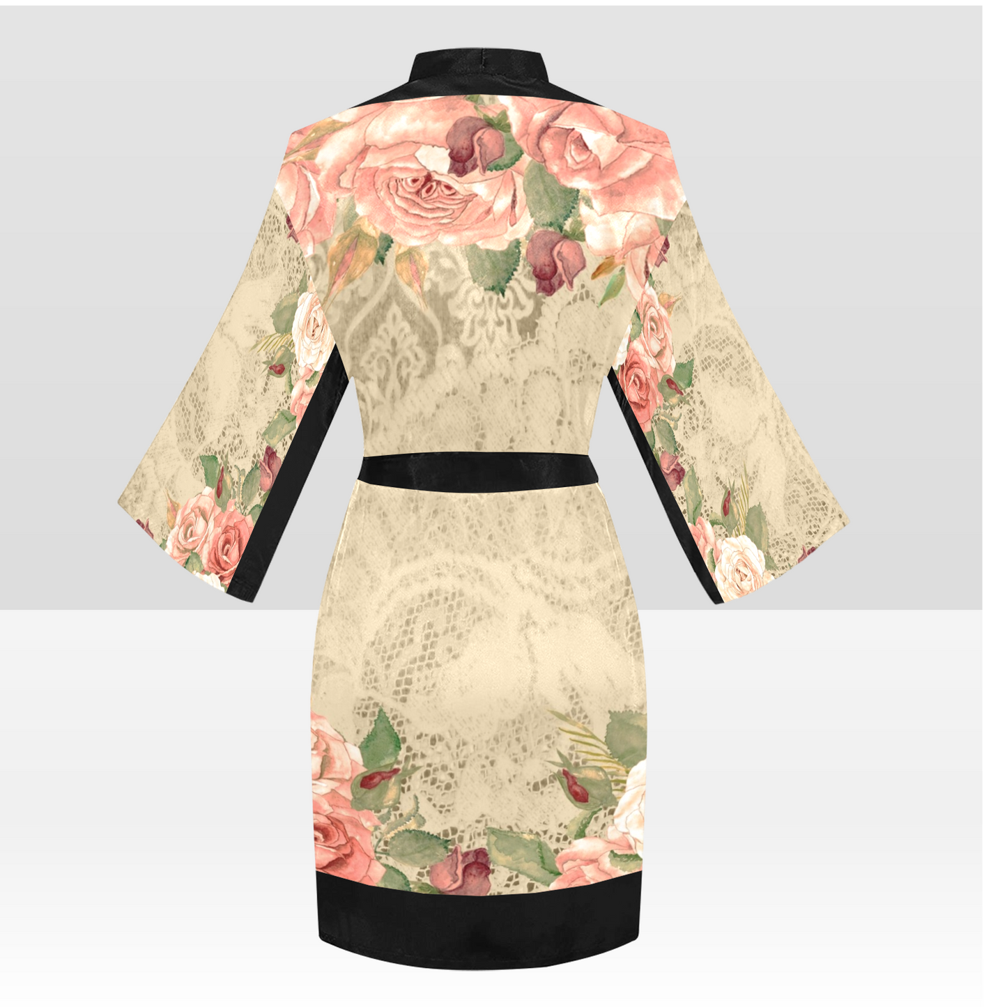 Victorian Lace Kimono Robe, Black or White Trim, Sizes XS to 2XL, Design 25