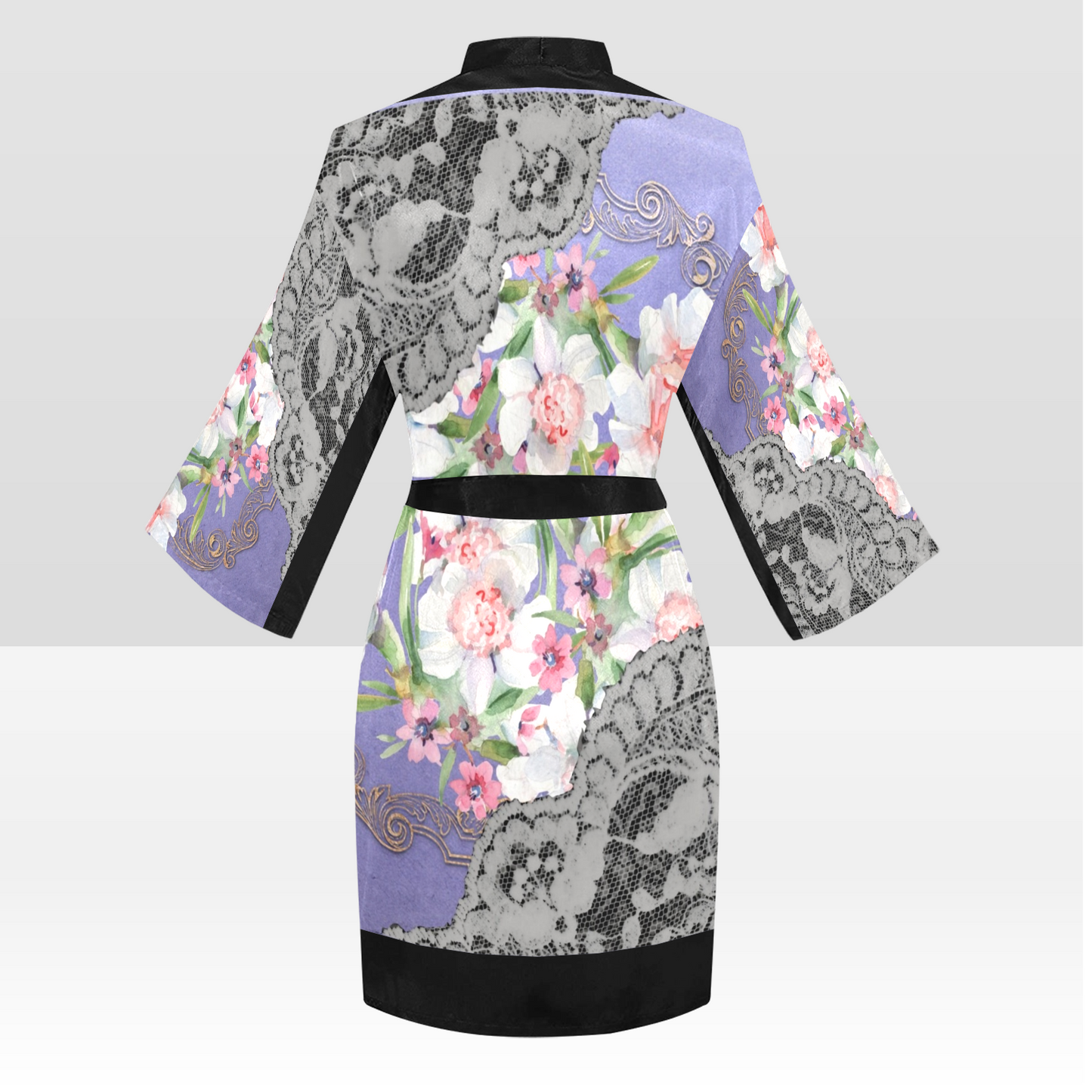 Victorian Lace Kimono Robe, Black or White Trim, Sizes XS to 2XL, Design 45