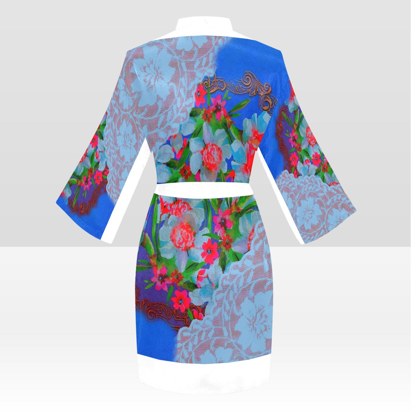 Victorian Lace Kimono Robe, Black or White Trim, Sizes XS to 2XL, Design 46