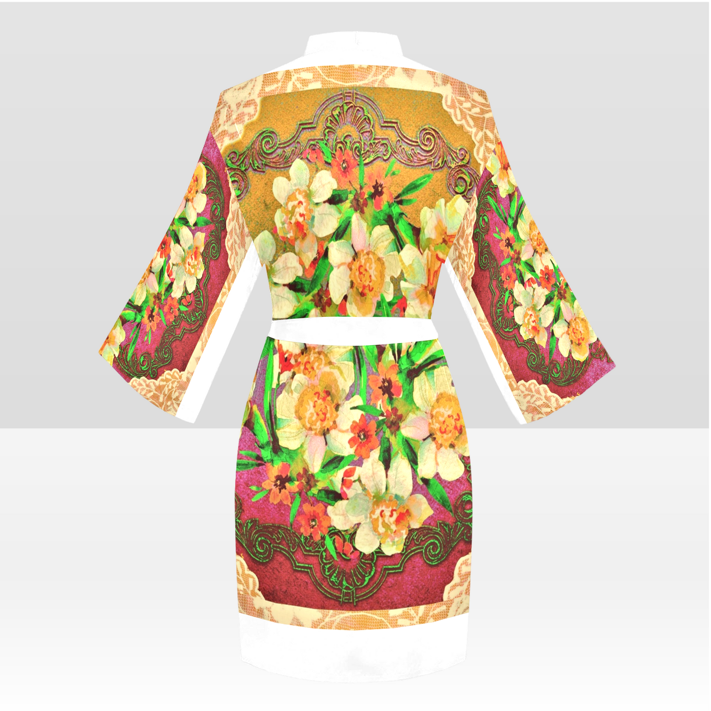 Victorian Lace Kimono Robe, Black or White Trim, Sizes XS to 2XL, Design 48