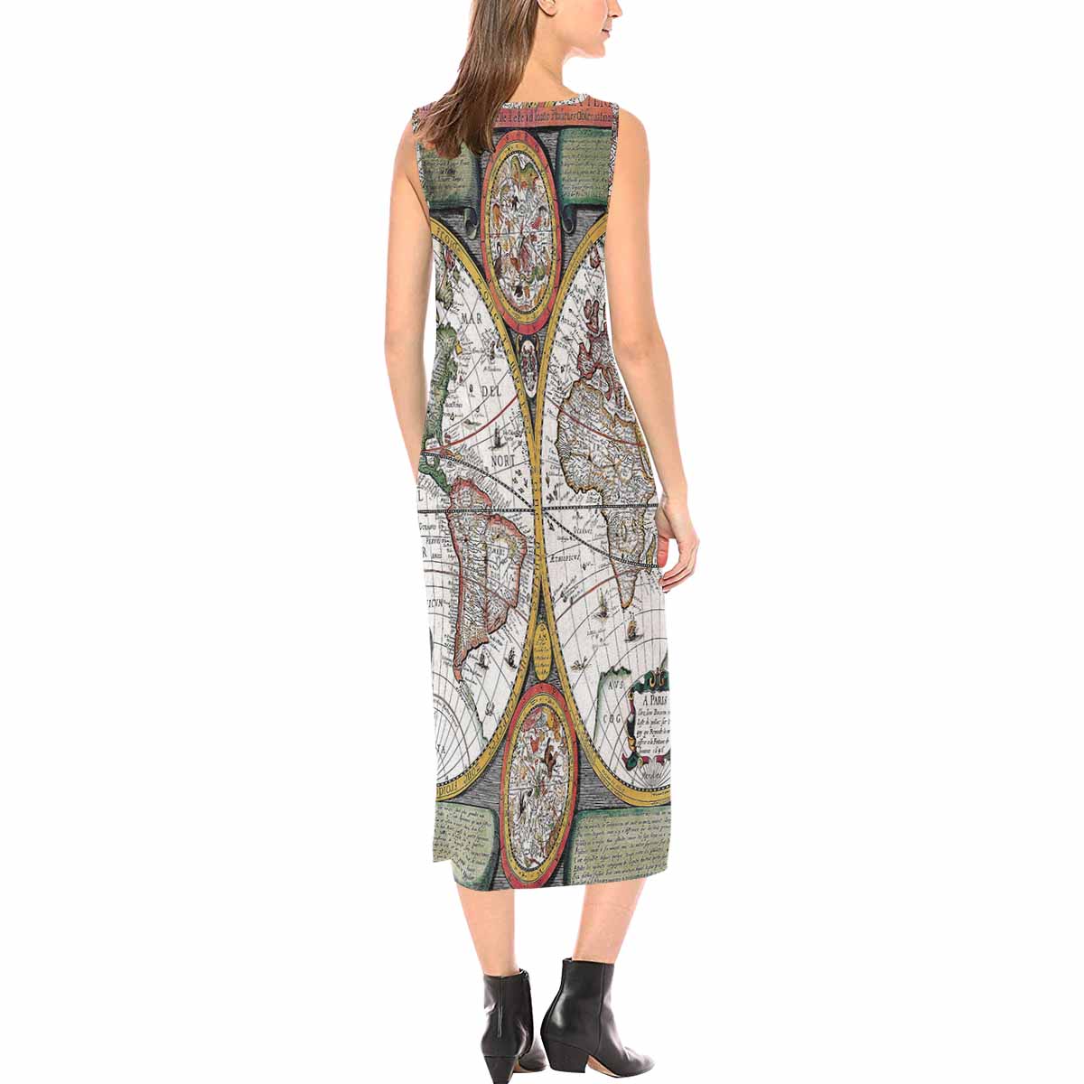 Antique Map chic long dress, Design 25