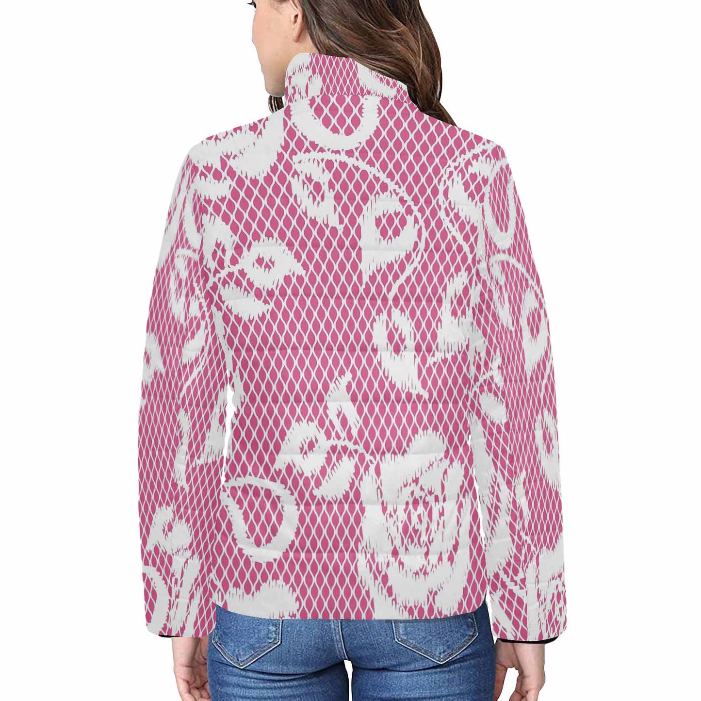 Victorian Lace print womens padded quilted jacket, design 17
