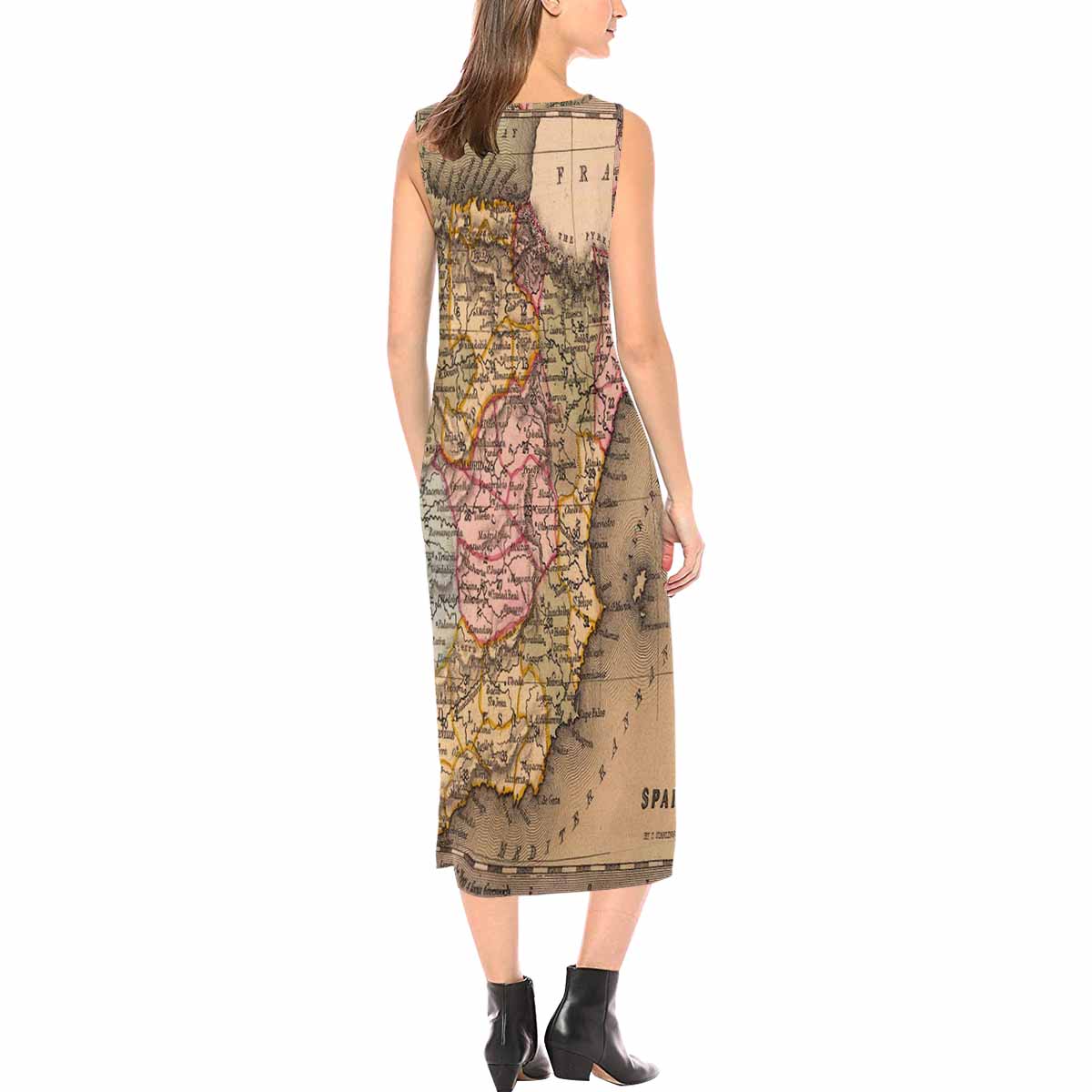 Antique Map chic long dress, Design 08
