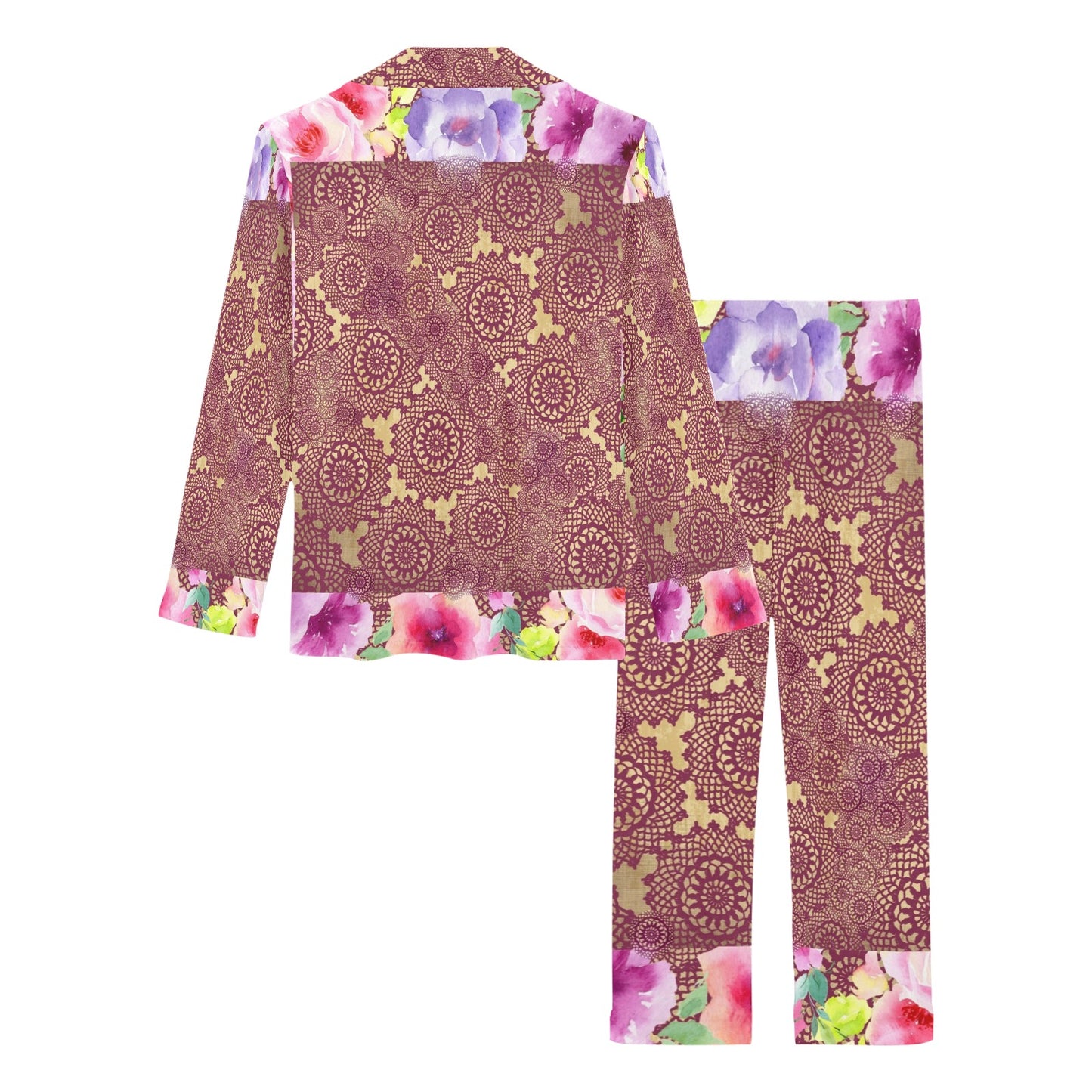 Victorian printed lace pajama set, design 13 Women's Long Pajama Set (Sets 02)