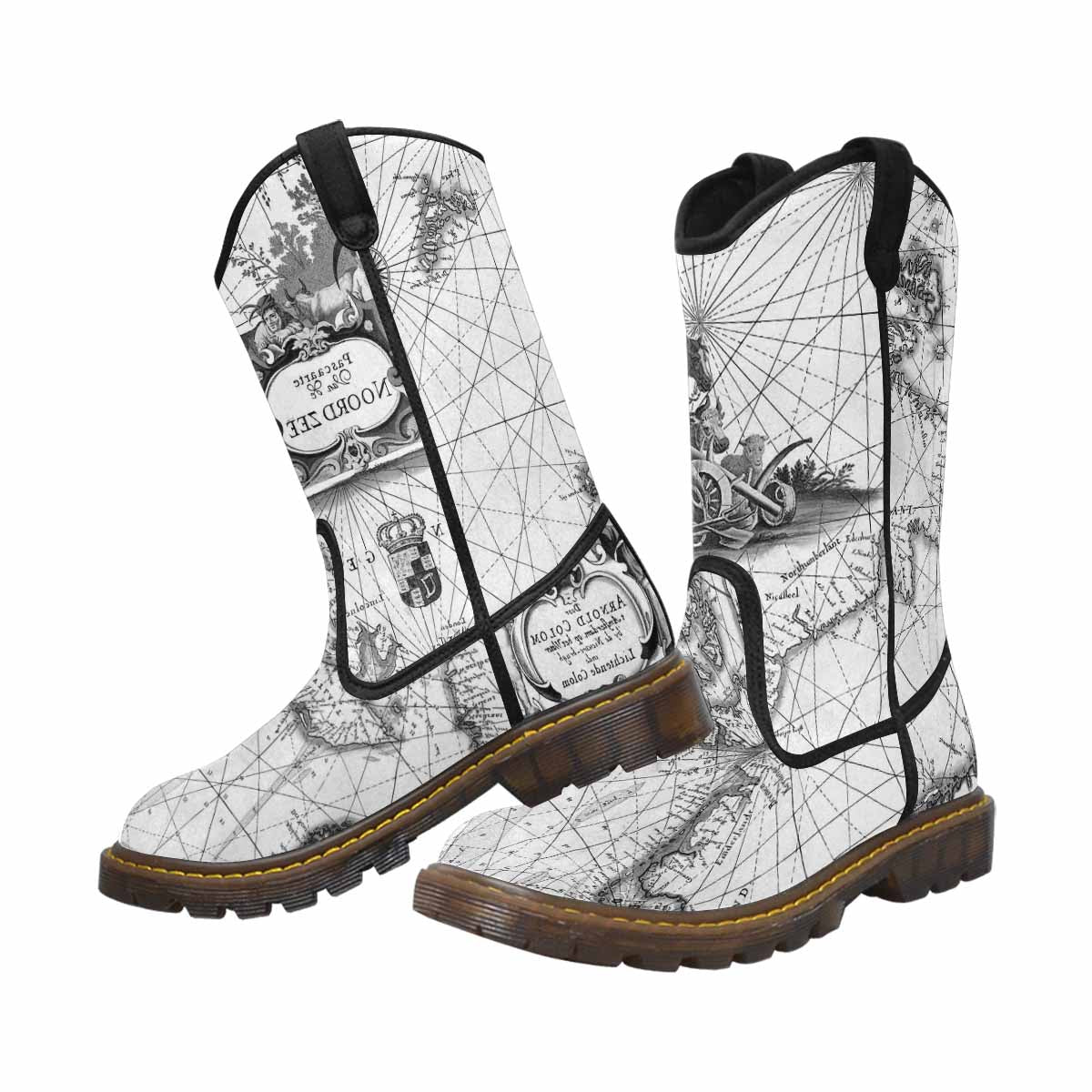 Antique Map design womens western lumber boots, Design 5