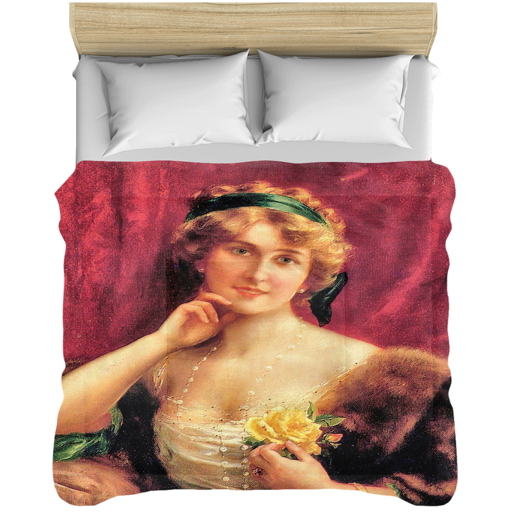 Victorian lady design comforter, twin, twin XL, queen or king, Elegant Lady with a YELLOW Roses