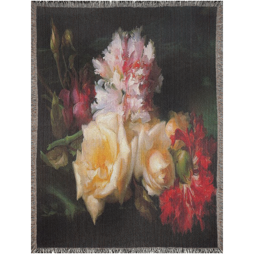 100% cotton Vintage Floral design woven blanket, 50 x 60 or 60 x 80in, Design 30