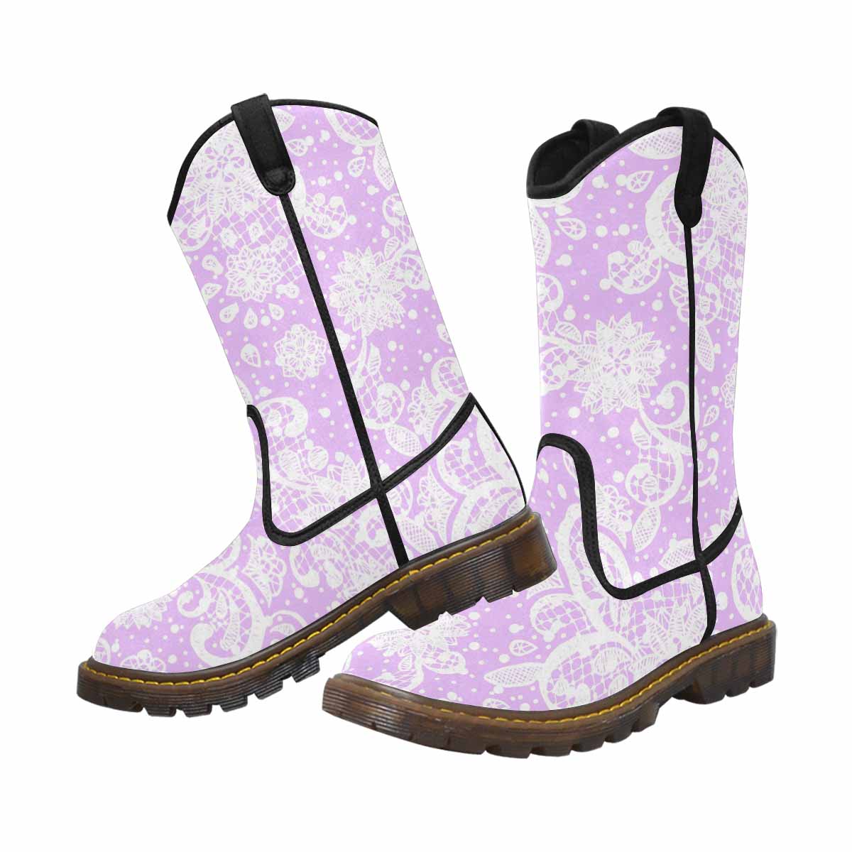 Victorian lace print, western lumber boots, design 06