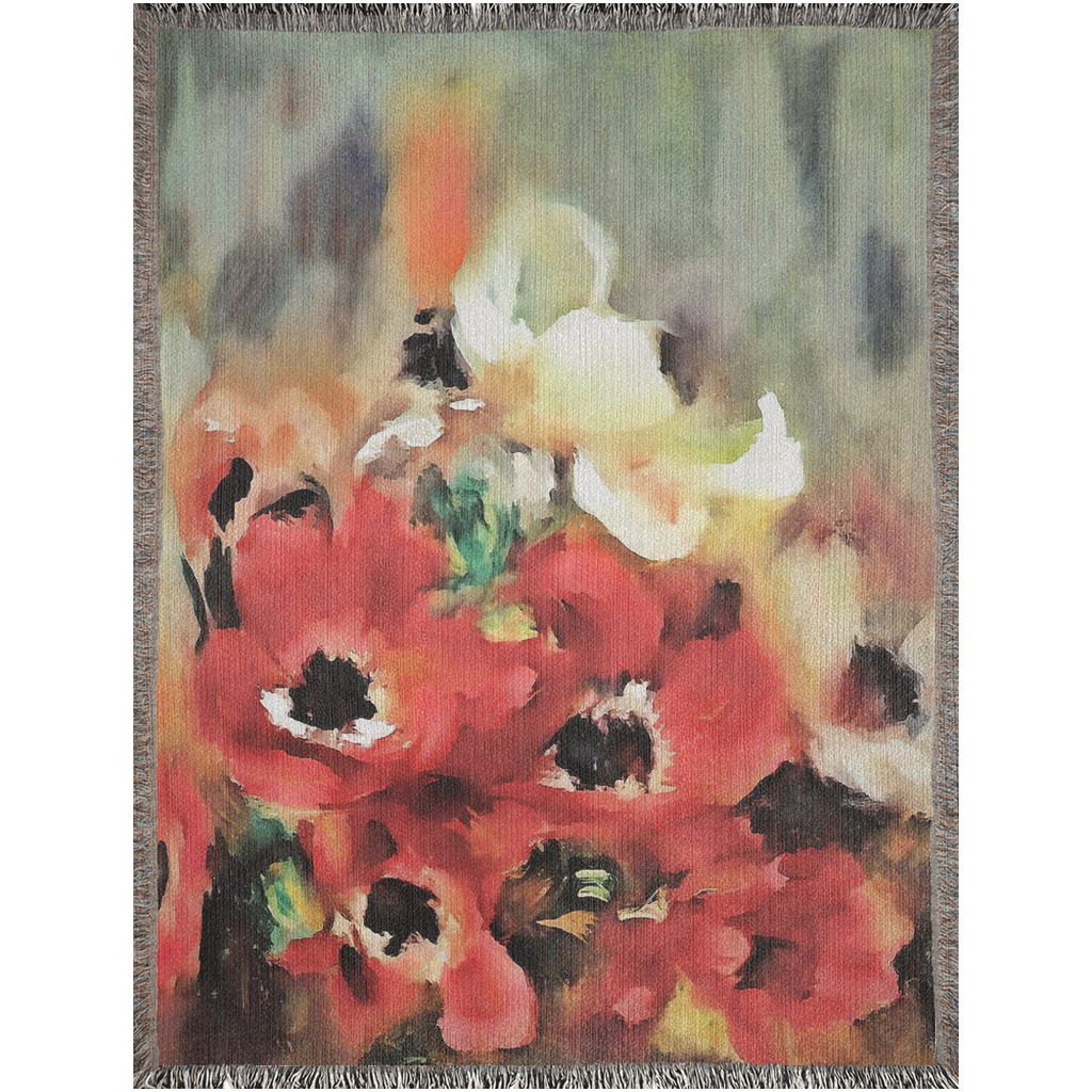 100% cotton Vintage Floral design woven blanket, 50 x 60 or 60 x 80in, Design 14