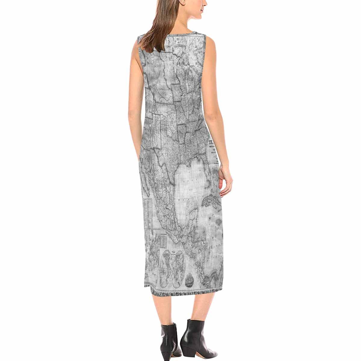 Antique Map chic long dress, Design 19