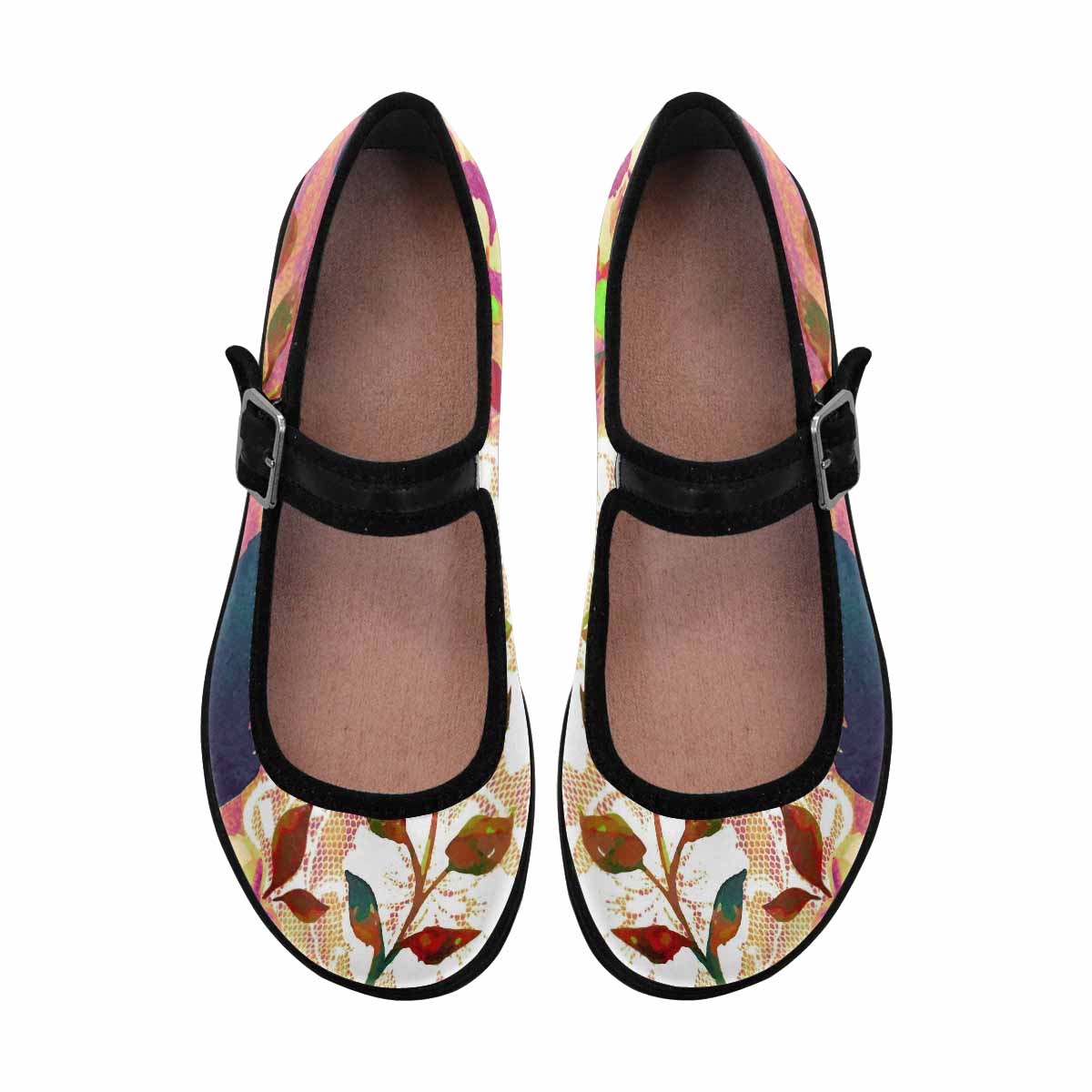Victorian lace print, cute, vintage style women's Mary Jane shoes, design 22