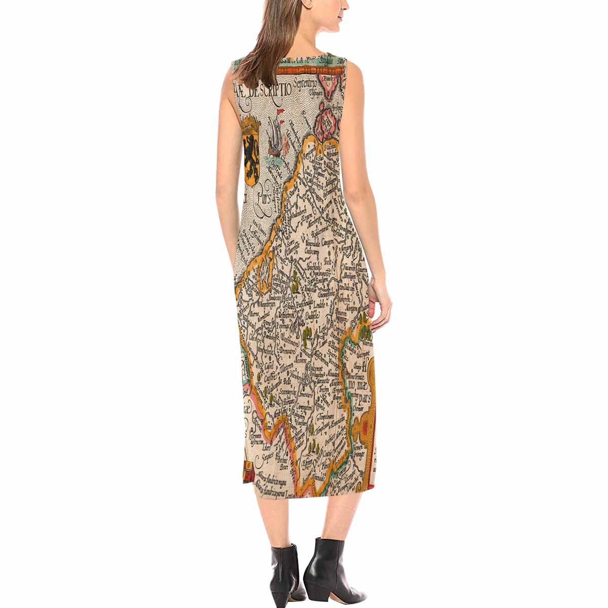 Antique Map chic long dress, Design 04