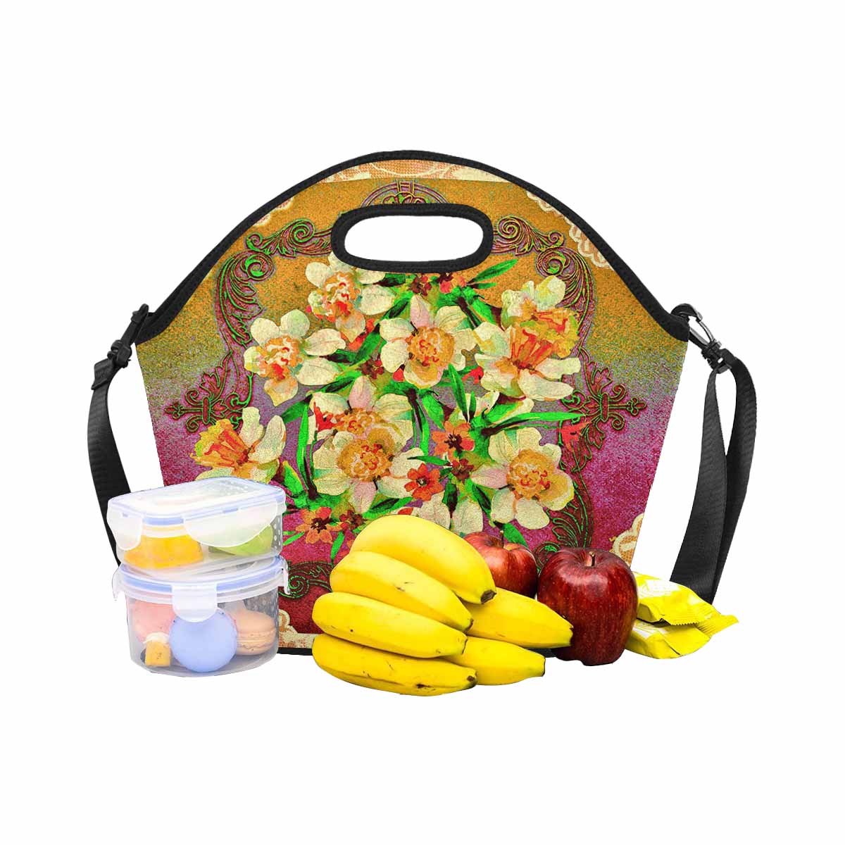 Victorian lace print insulated lunch bag, design 48