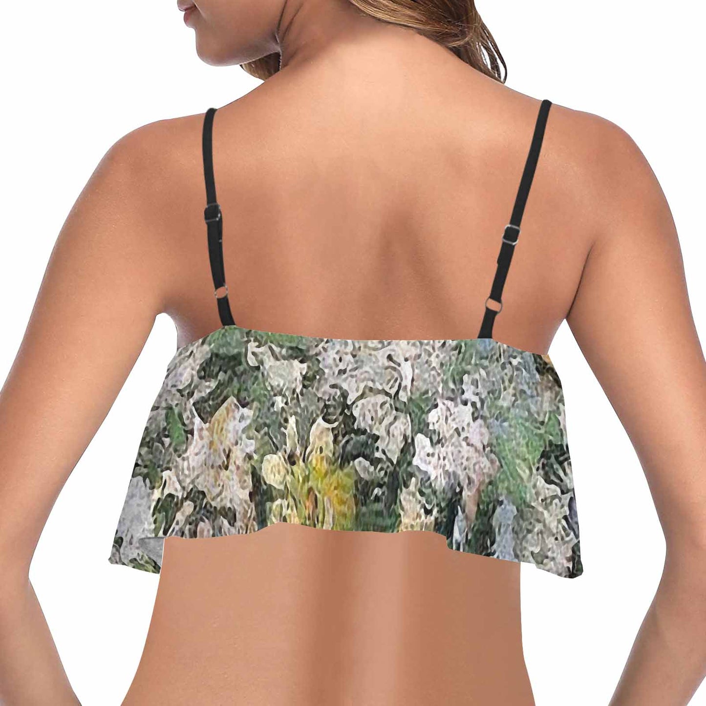 Vintage floral flounce bikini top, Design 07